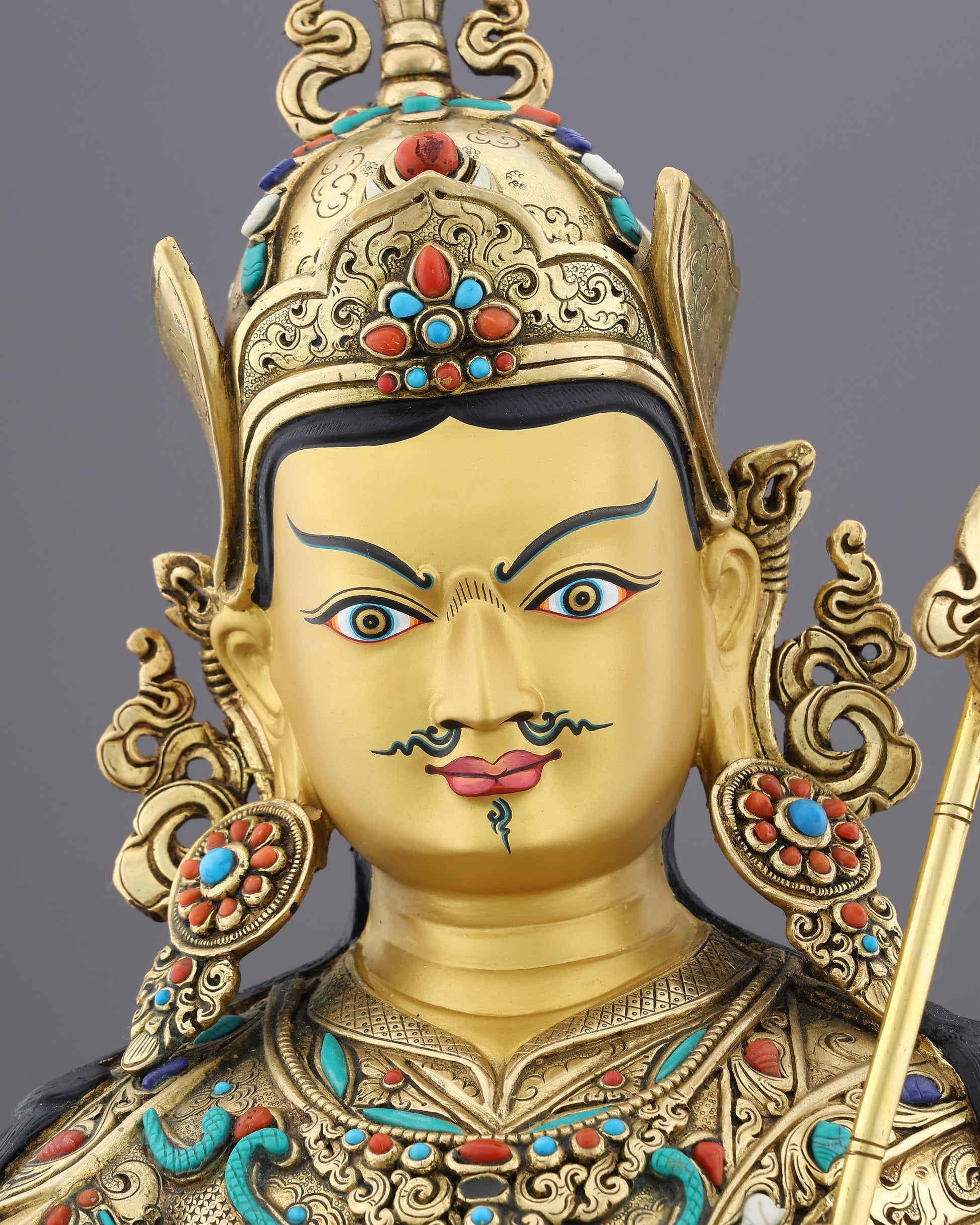 Magnificent 24K Gold Gilded Guru Rinpoche Statue – A Monumental Treasure of Tibetan Mastery - Authentic Handcrafted Statue