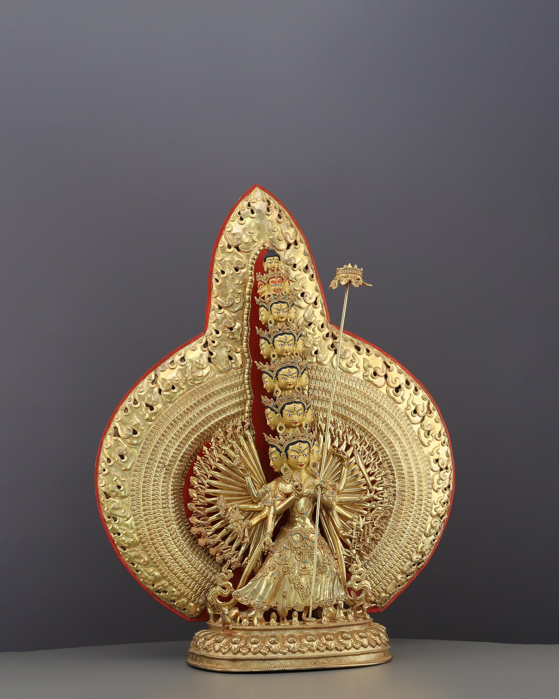 The Goddess Who Shields All Worlds | Dukkar Sitatapatra Statue in 24K Gold - Authentic Handcrafted Statue