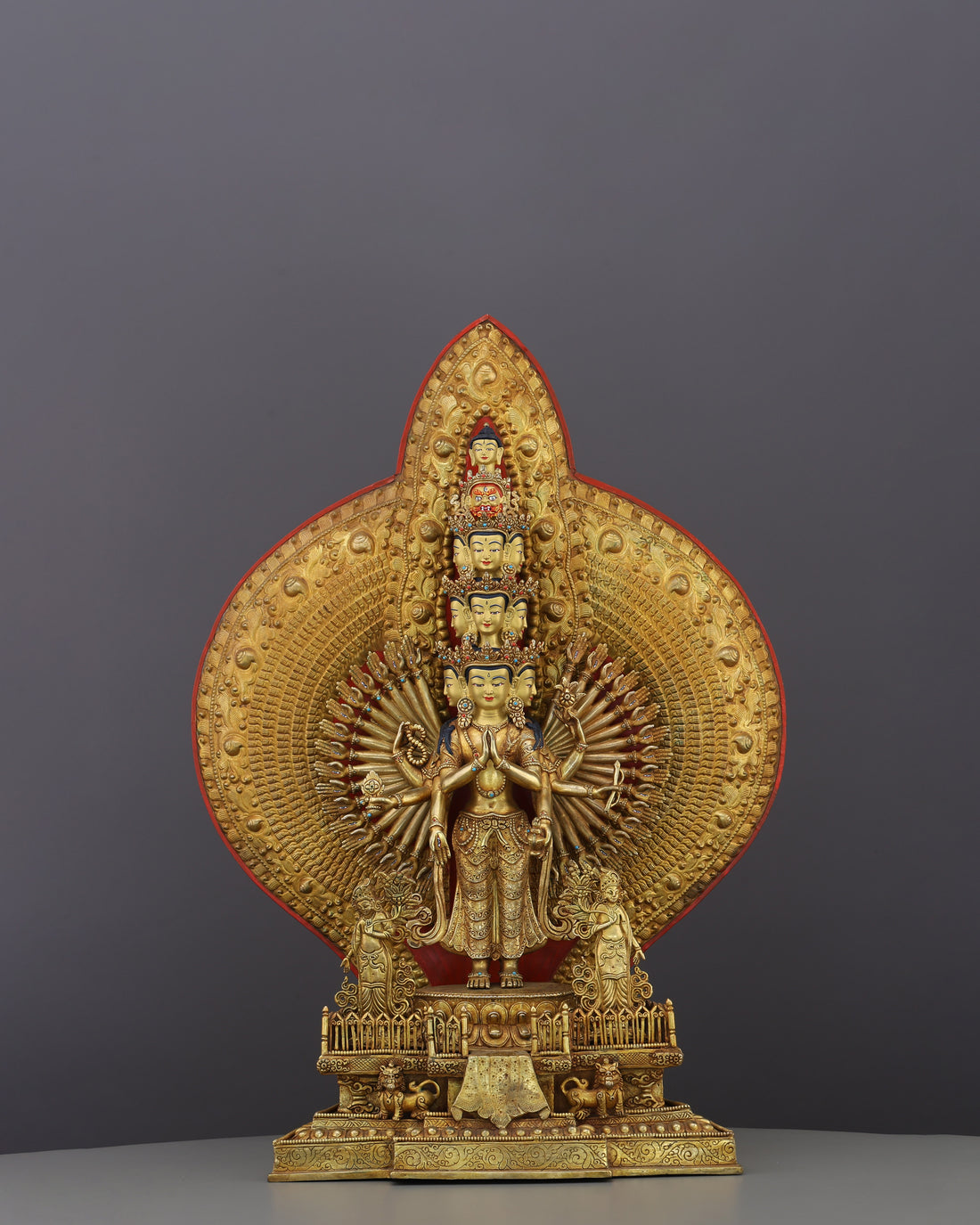 A Thousand Arms of Mercy | 1000-Armed Lokeshwor Statue in 24K Gold - Handcrafted Buddhist Statue