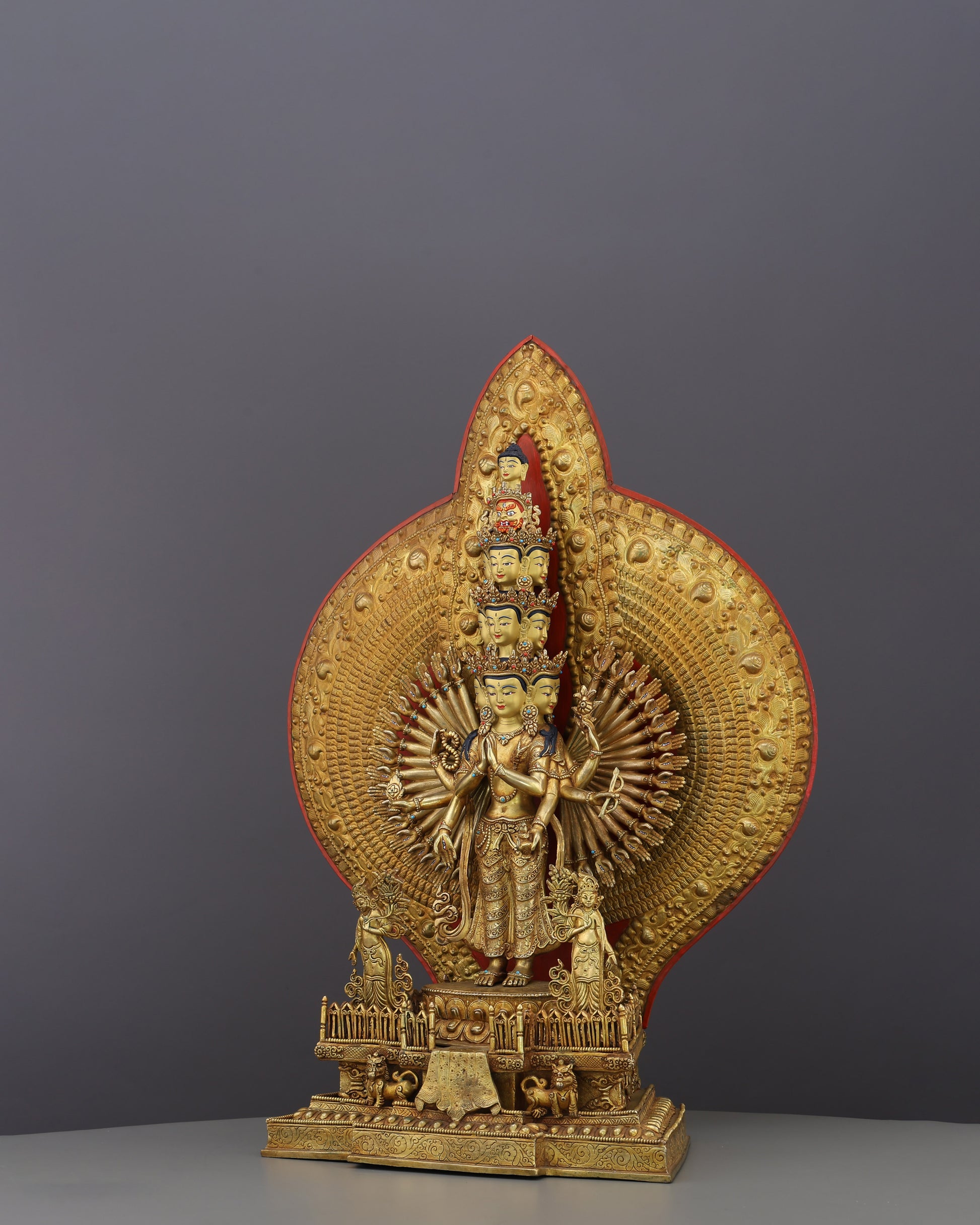 A Thousand Arms of Mercy | 1000-Armed Lokeshwor Statue in 24K Gold - Authentic Handcrafted Statue
