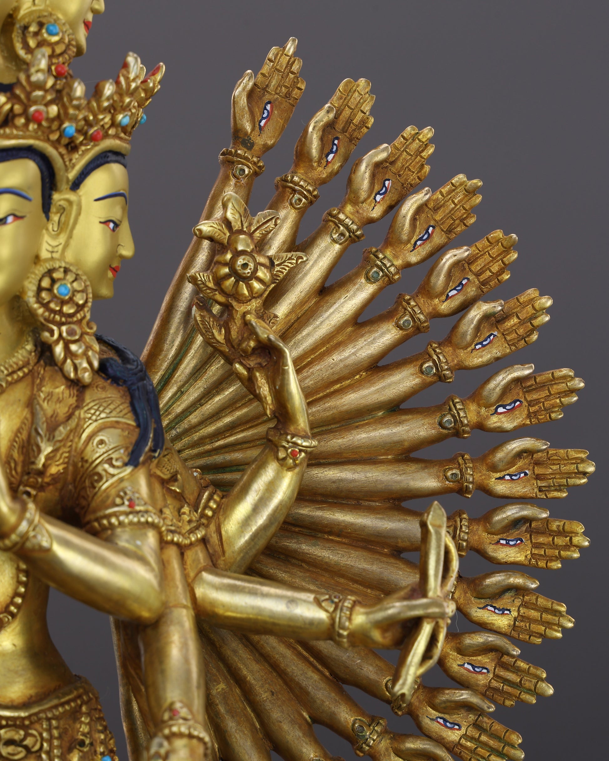 A Thousand Arms of Mercy | 1000-Armed Lokeshwor Statue in 24K Gold - Authentic Handcrafted Statue