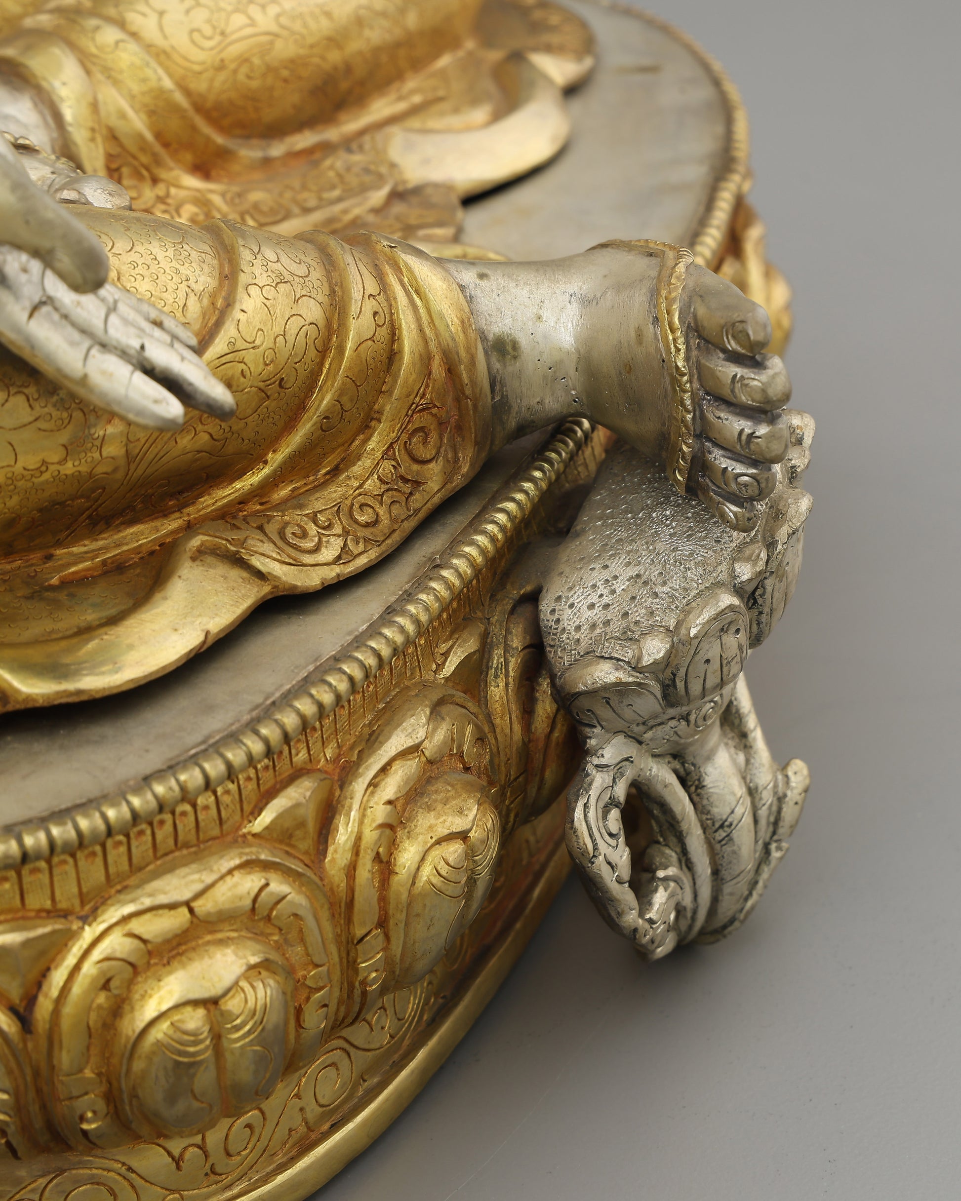 She Who Saves in an Instant | The Radiant Green Tara Statue in Silver & Gold - Authentic Handcrafted Statue