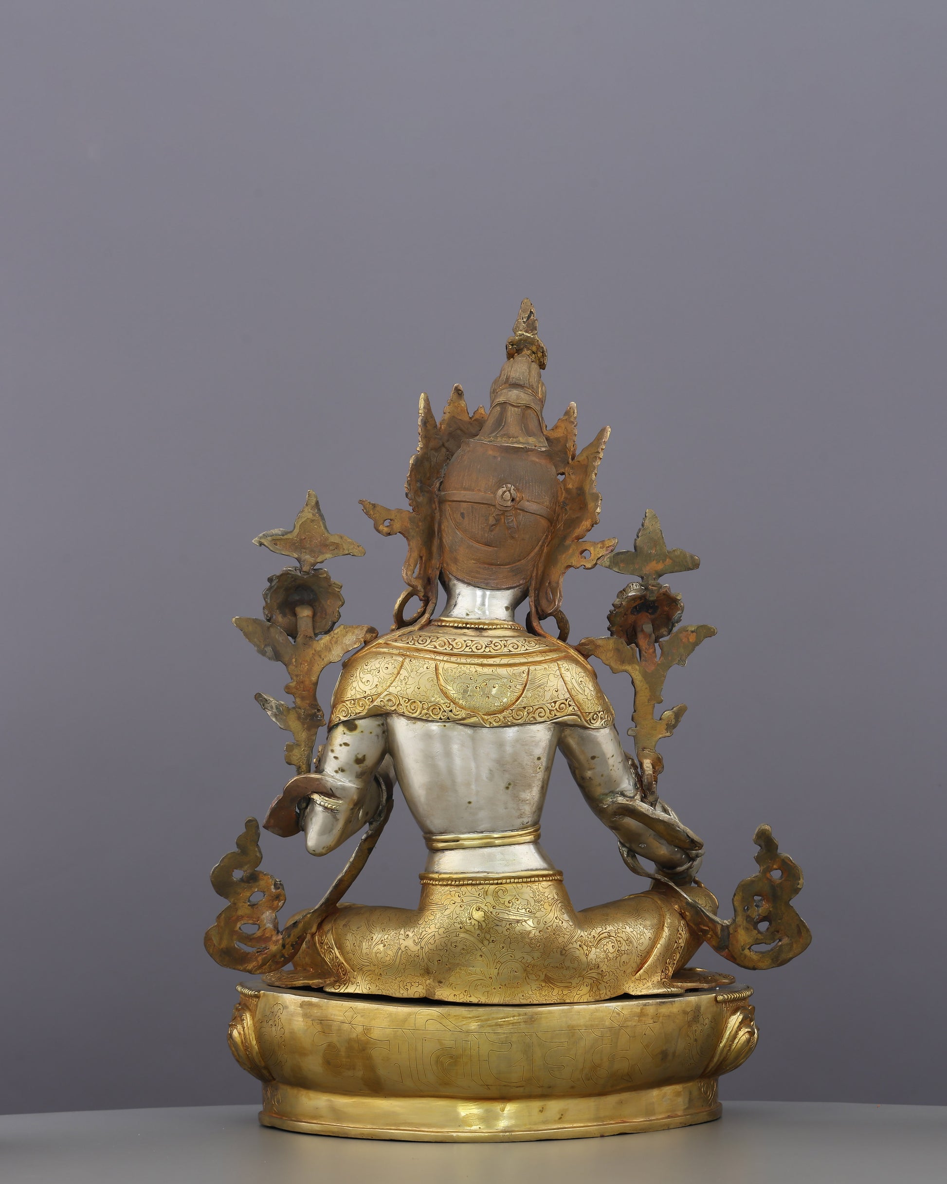 She Who Saves in an Instant | The Radiant Green Tara Statue in Silver & Gold - Authentic Handcrafted Statue