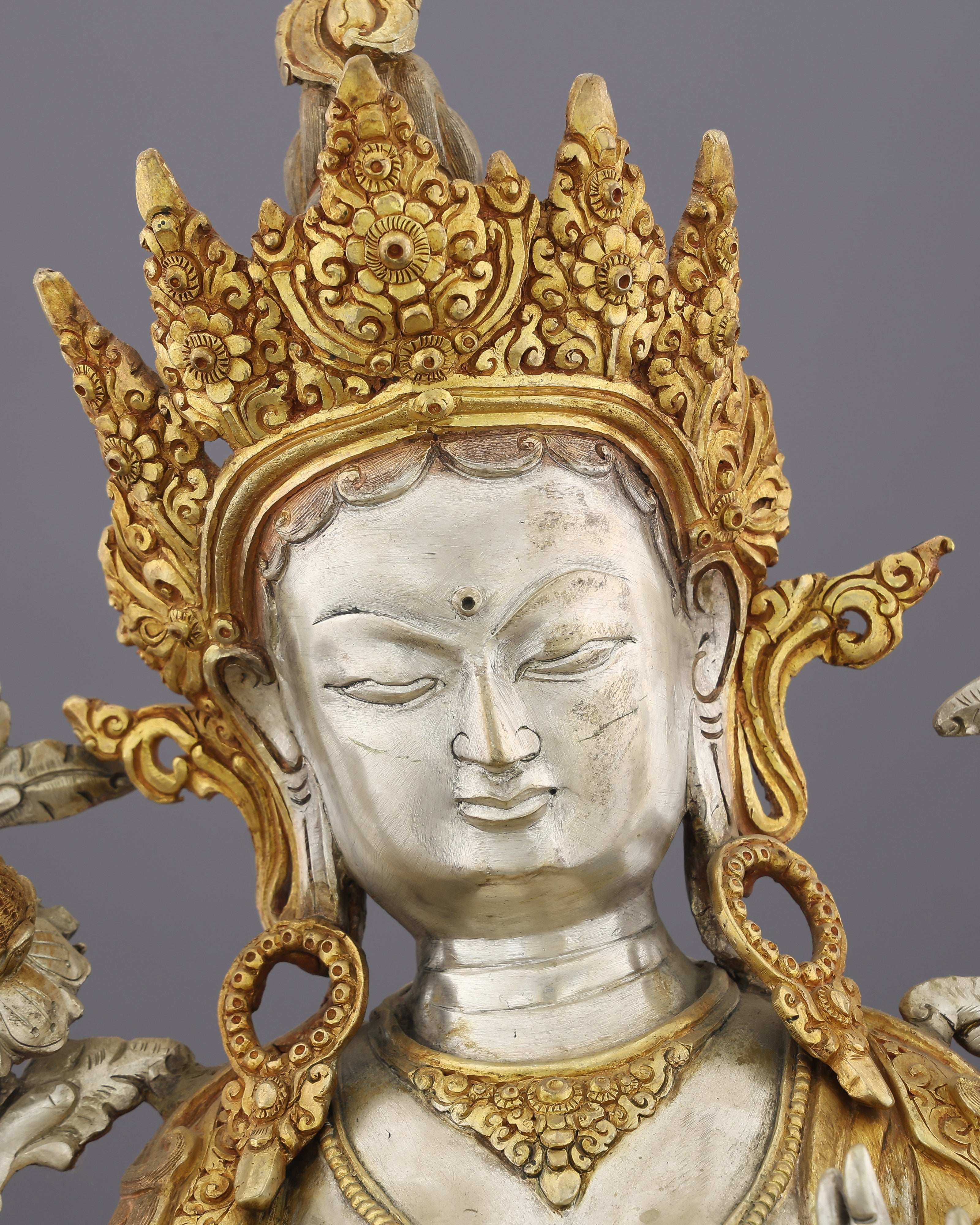 She Who Saves in an Instant | The Radiant Green Tara Statue in Silver & Gold