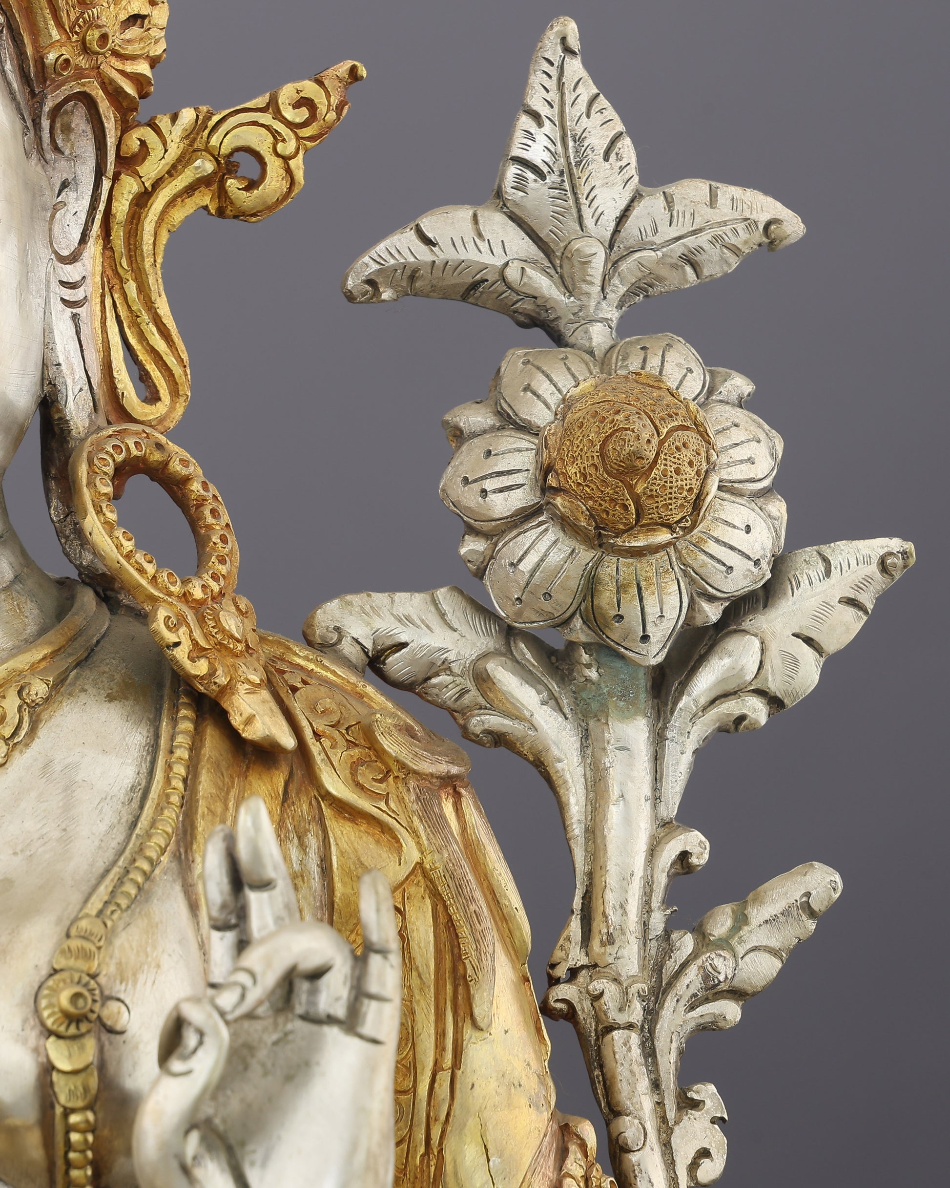 She Who Saves in an Instant | The Radiant Green Tara Statue in Silver & Gold - Authentic Handcrafted Statue