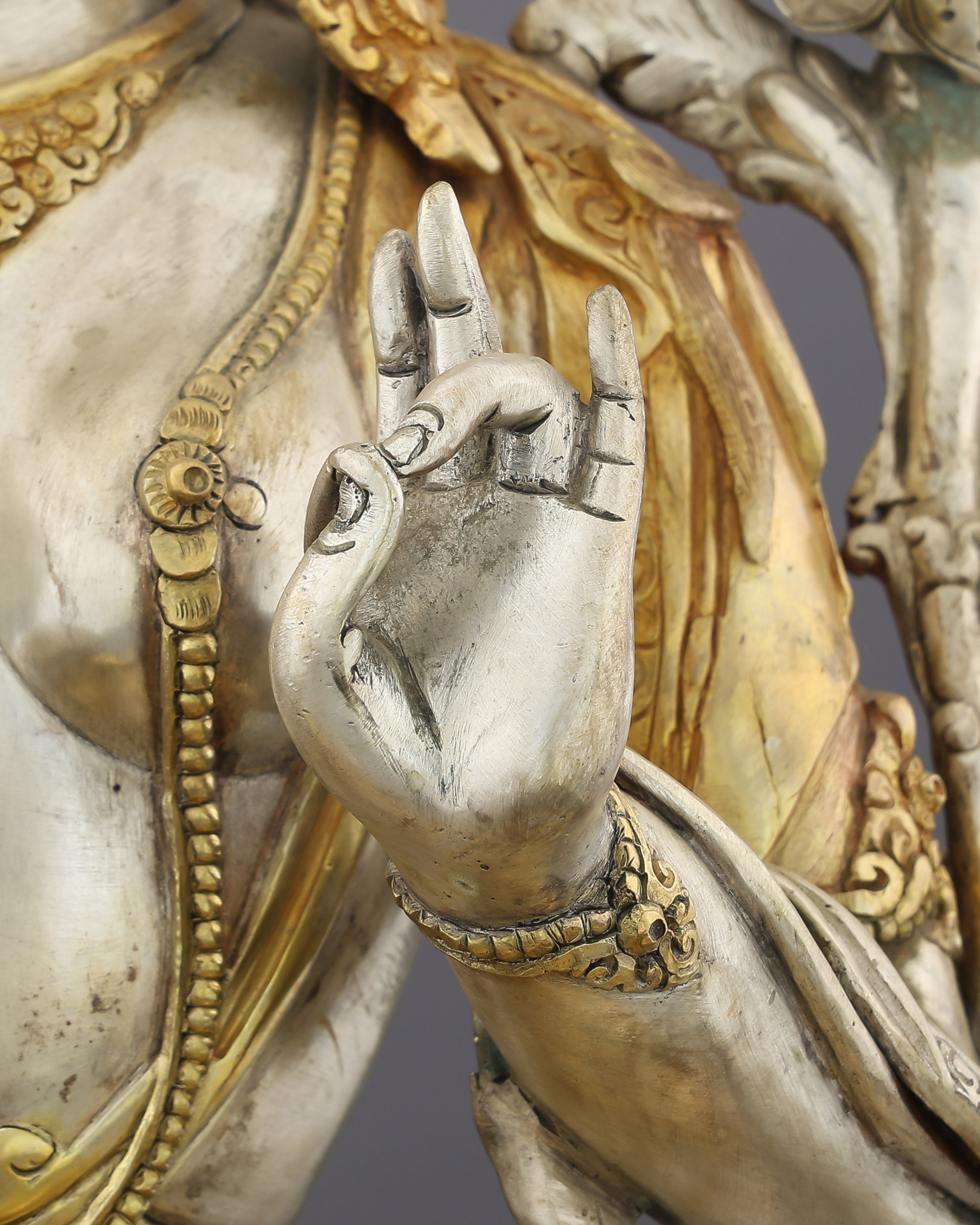 She Who Saves in an Instant | The Radiant Green Tara Statue in Silver & Gold