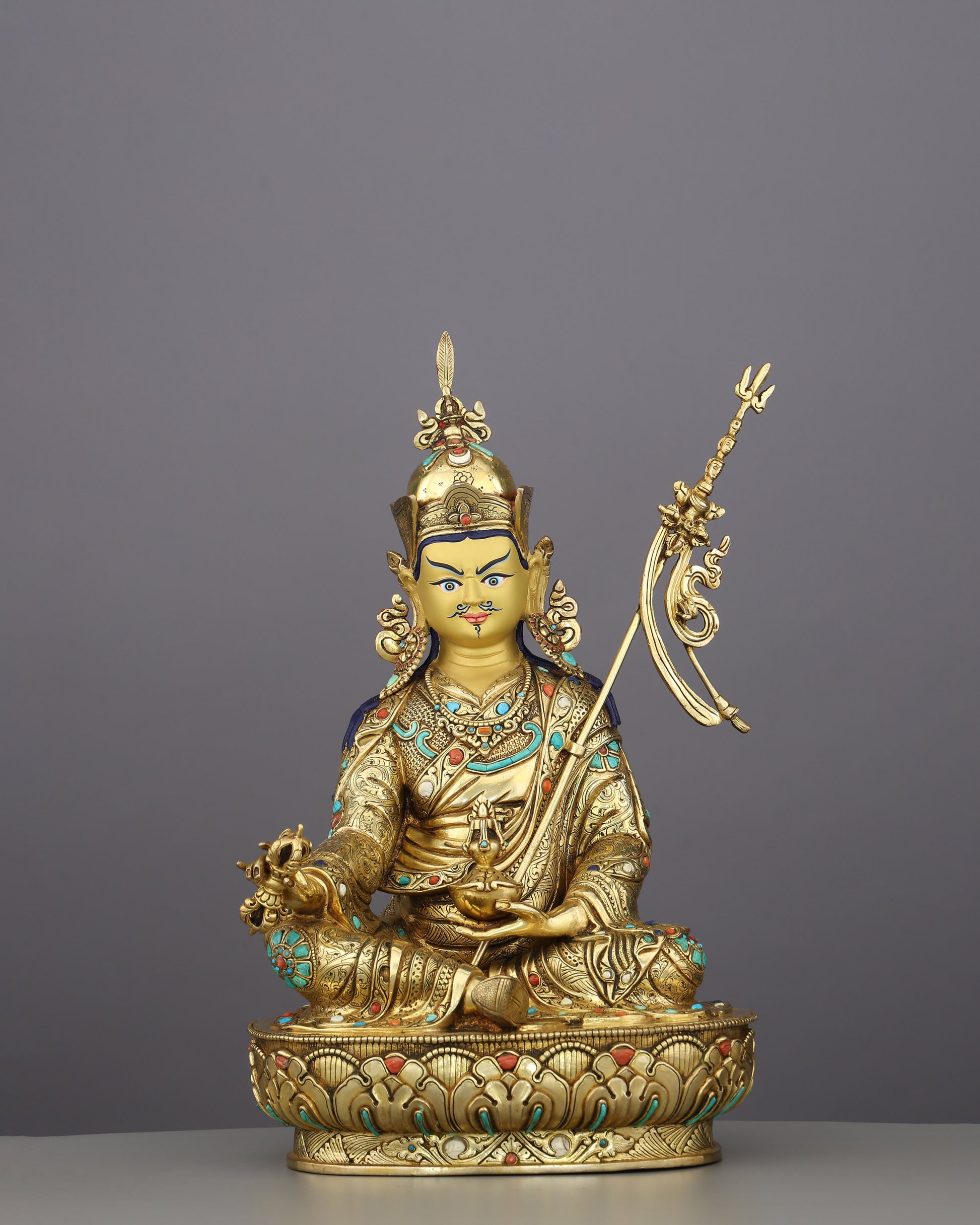 The Lotus-Born Master | Handcrafted Guru Rinpoche Statue in 24K Gold - Authentic Handcrafted Statue
