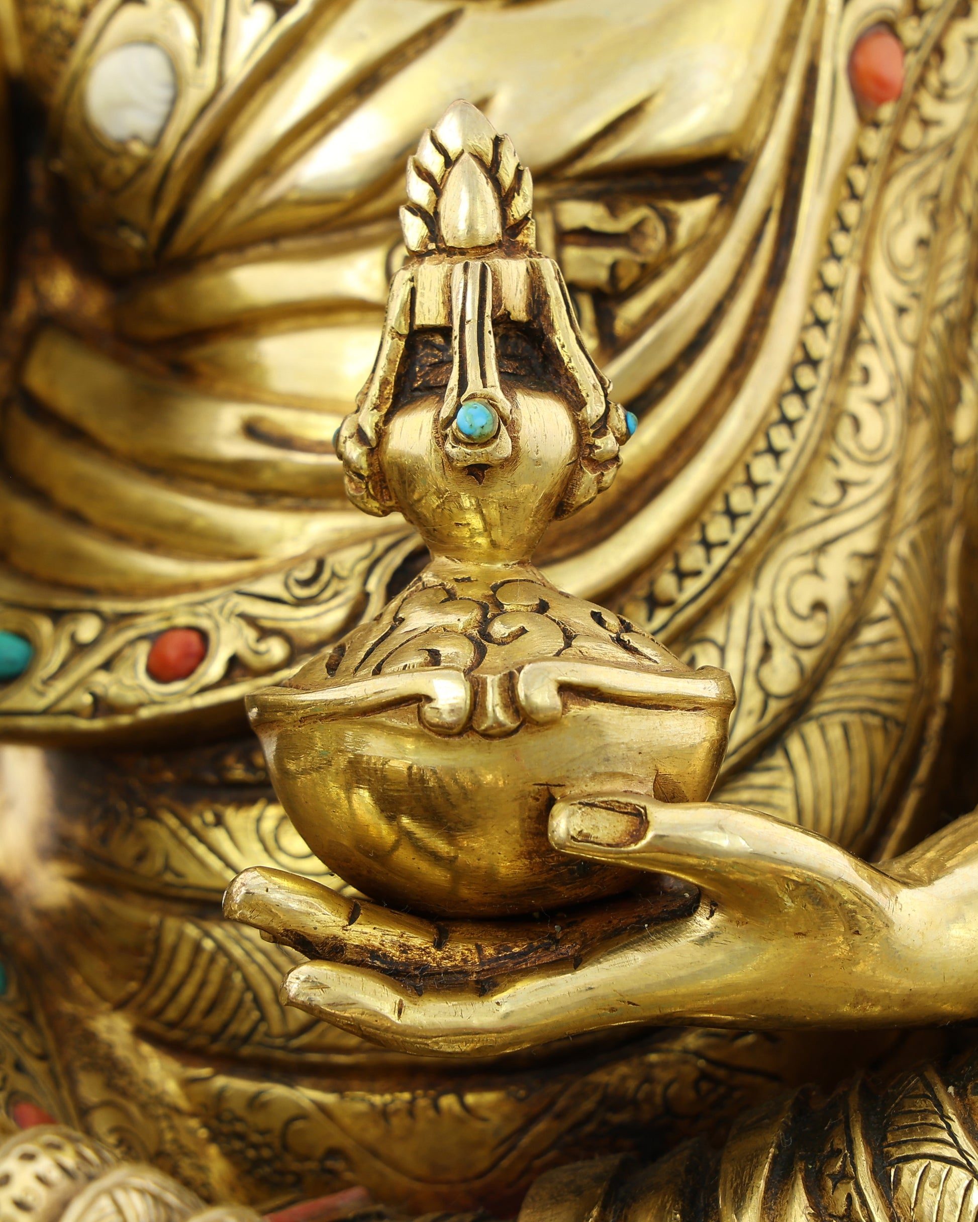 The Lotus-Born Master | Handcrafted Guru Rinpoche Statue in 24K Gold - Authentic Handcrafted Statue