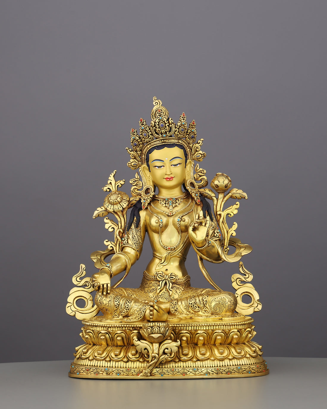 She Who Saves Swiftly | Handcrafted Green Tara Statue in Radiant 24K Gold - Handcrafted Buddhist Statue