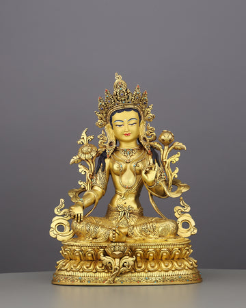 She Who Saves Swiftly | Handcrafted Green Tara Statue in Radiant 24K Gold