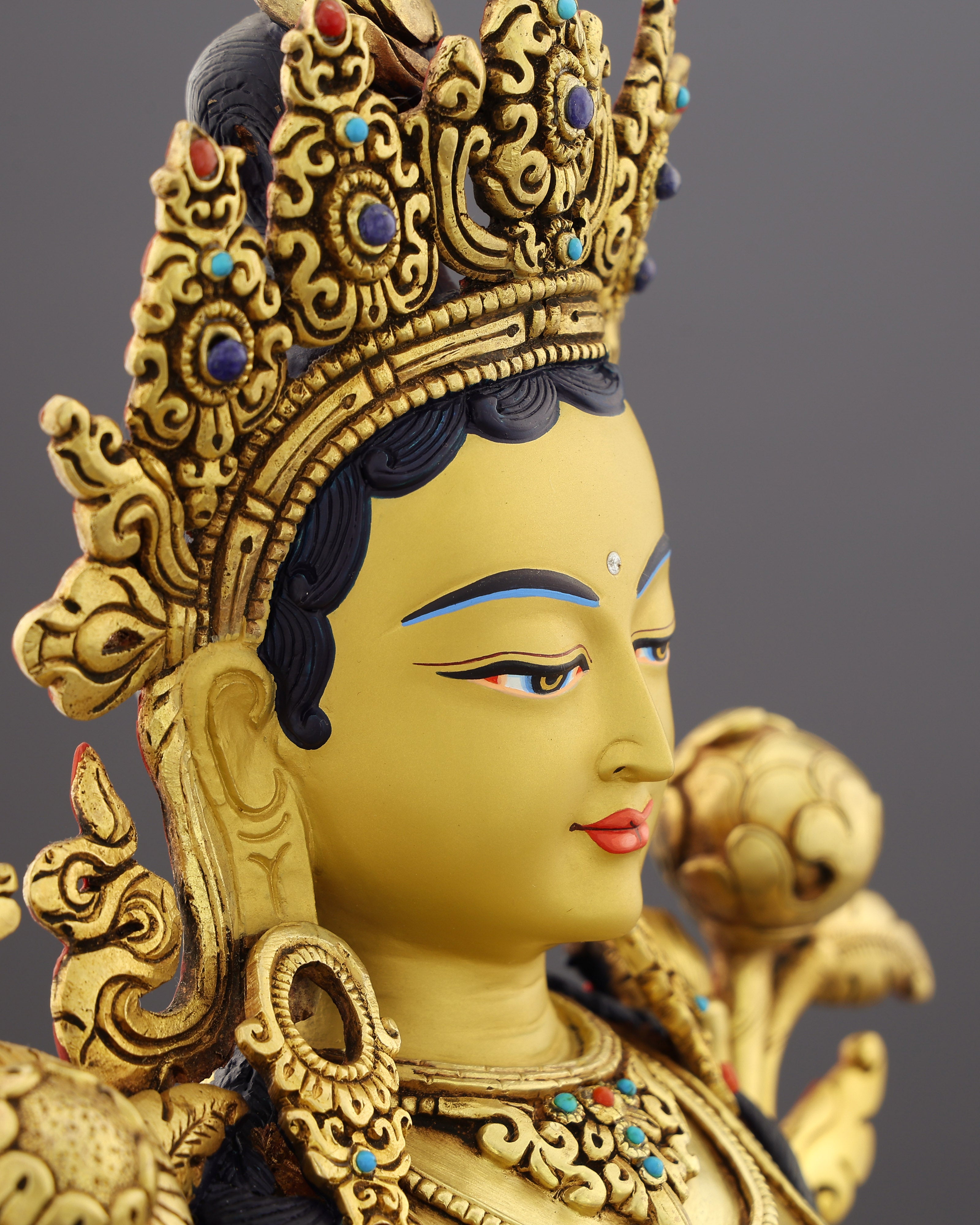 She Who Saves Swiftly | Handcrafted Green Tara Statue in Radiant 24K Gold