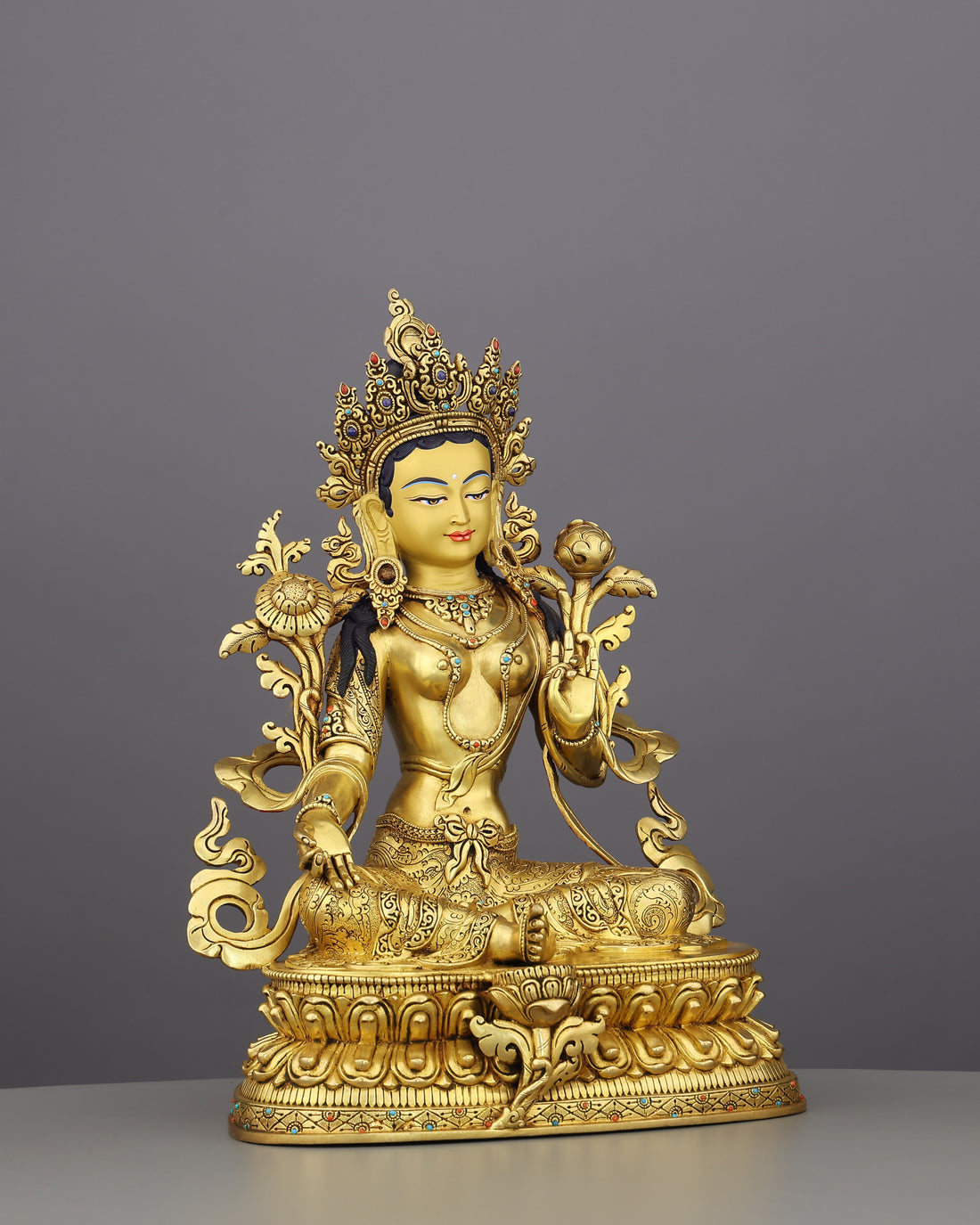 She Who Saves Swiftly | Handcrafted Green Tara Statue in Radiant 24K Gold - Handcrafted Buddhist Statue - Authentic Sacred Art