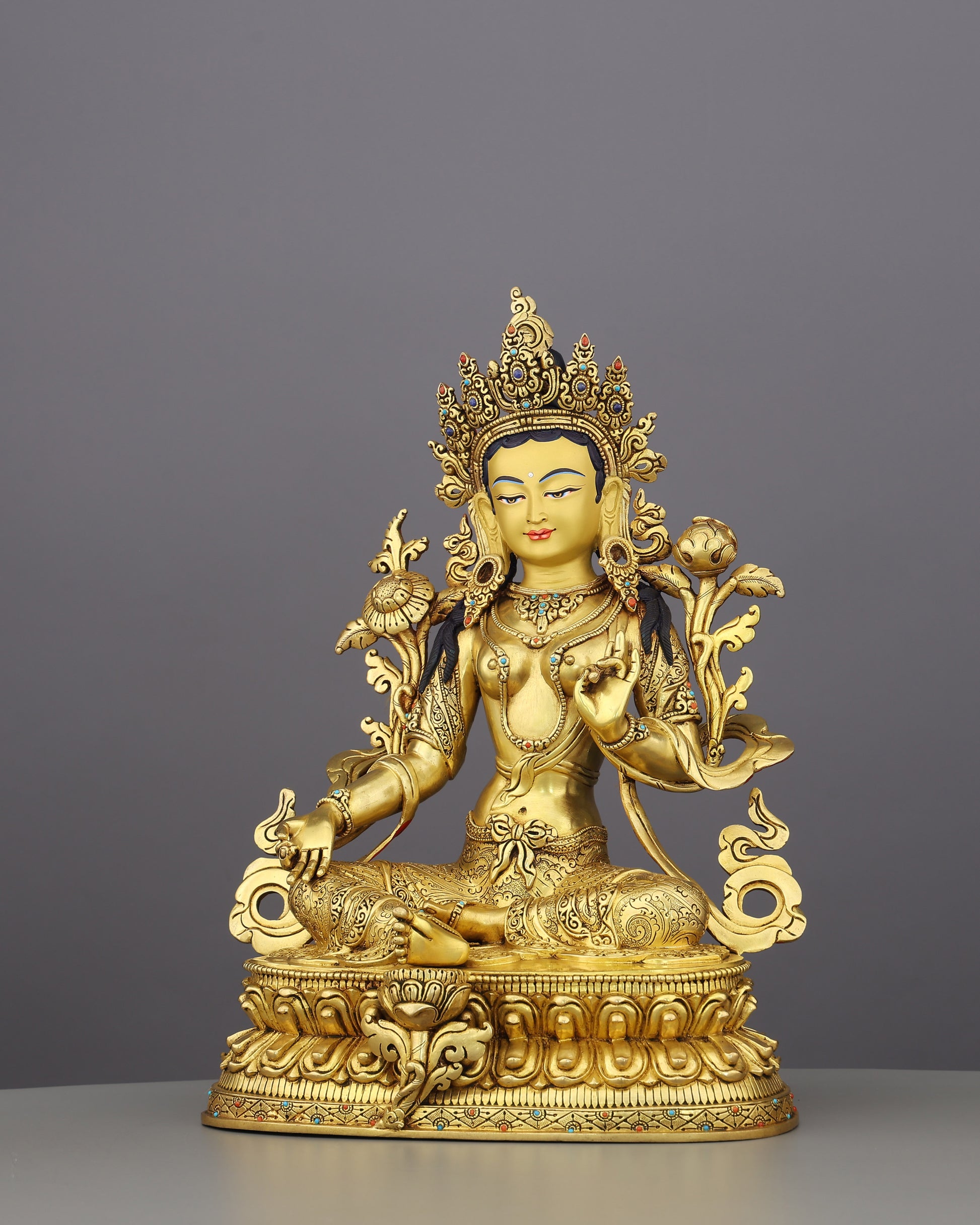 She Who Saves Swiftly | Handcrafted Green Tara Statue in Radiant 24K Gold - Authentic Handcrafted Statue