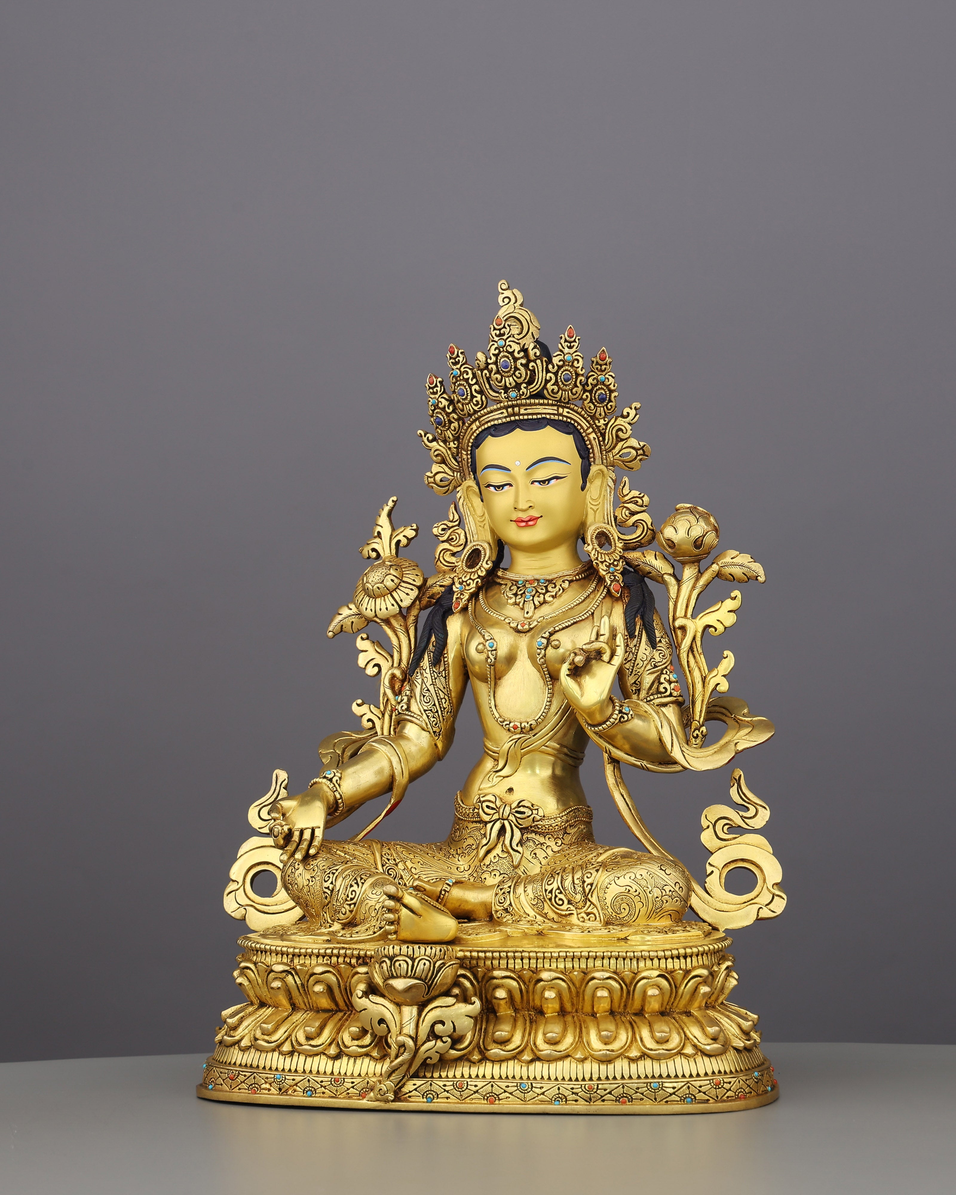 She Who Saves Swiftly | Handcrafted Green Tara Statue in Radiant 24K Gold