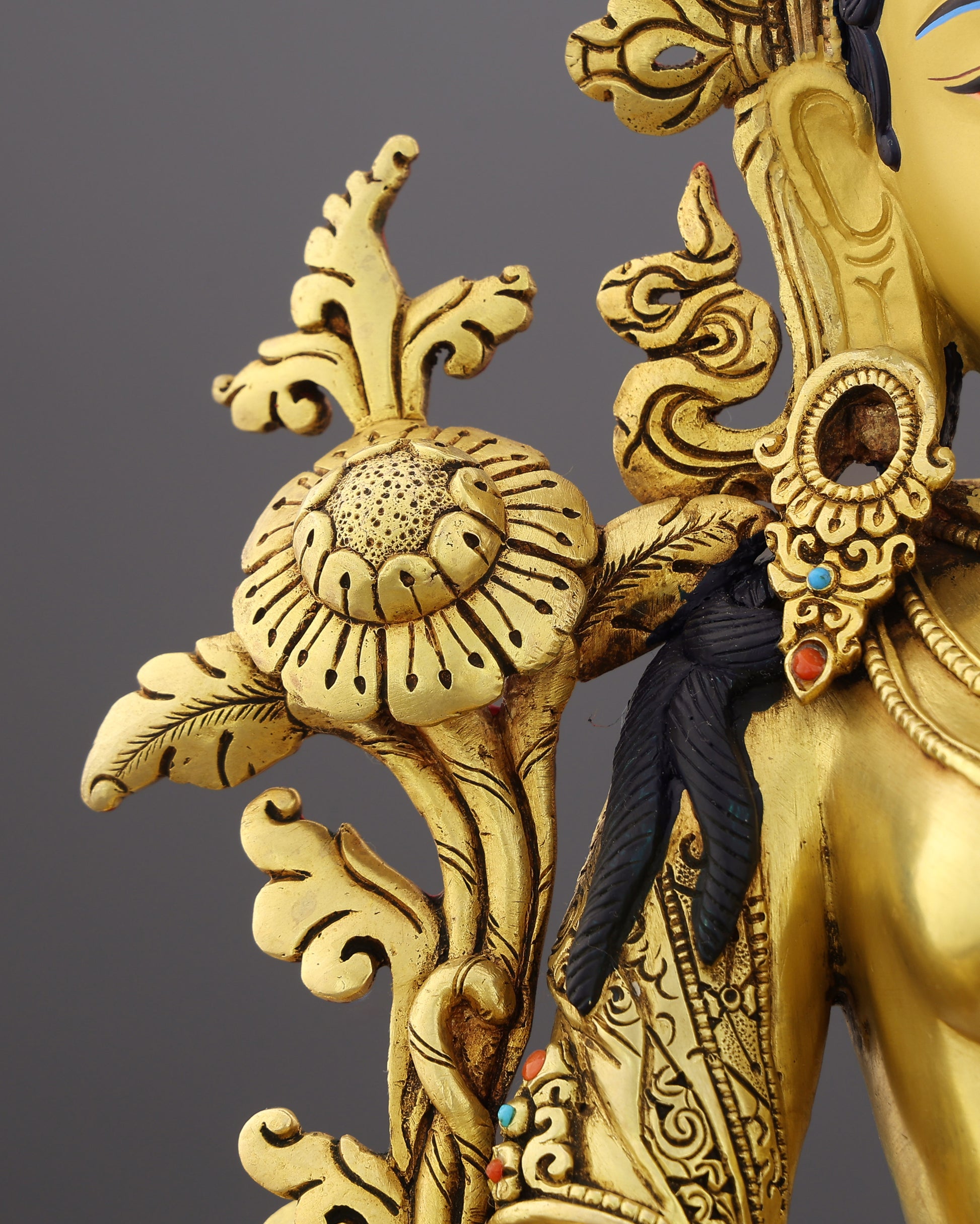She Who Saves Swiftly | Handcrafted Green Tara Statue in Radiant 24K Gold - Authentic Handcrafted Statue