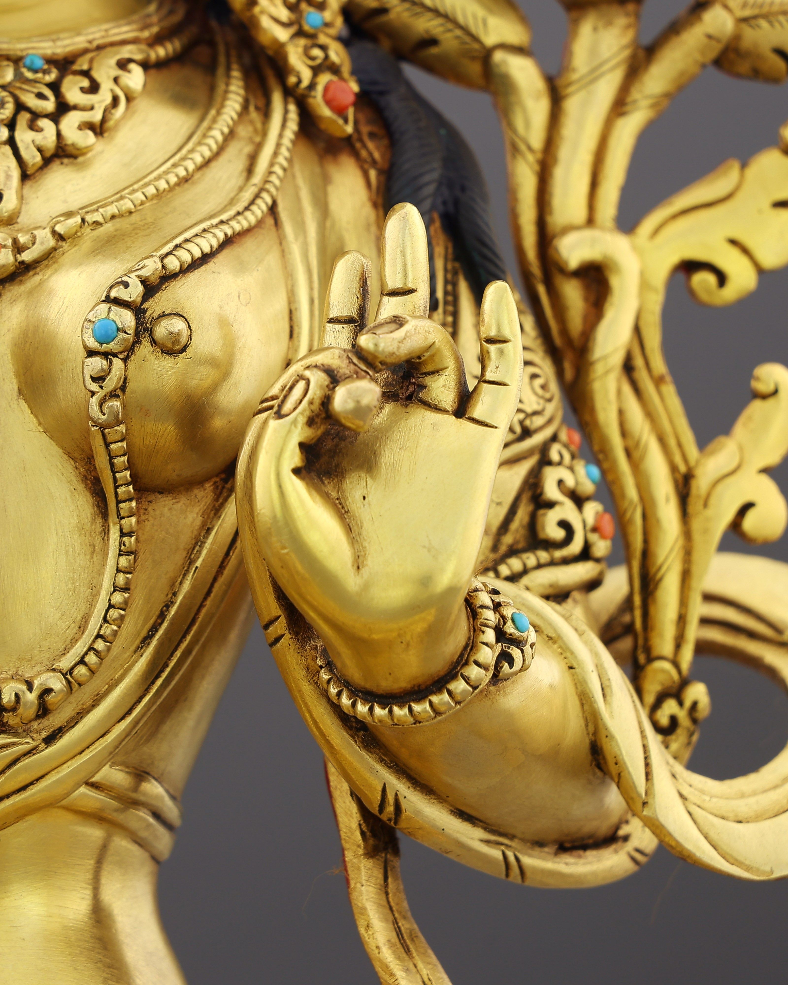 She Who Saves Swiftly | Handcrafted Green Tara Statue in Radiant 24K Gold