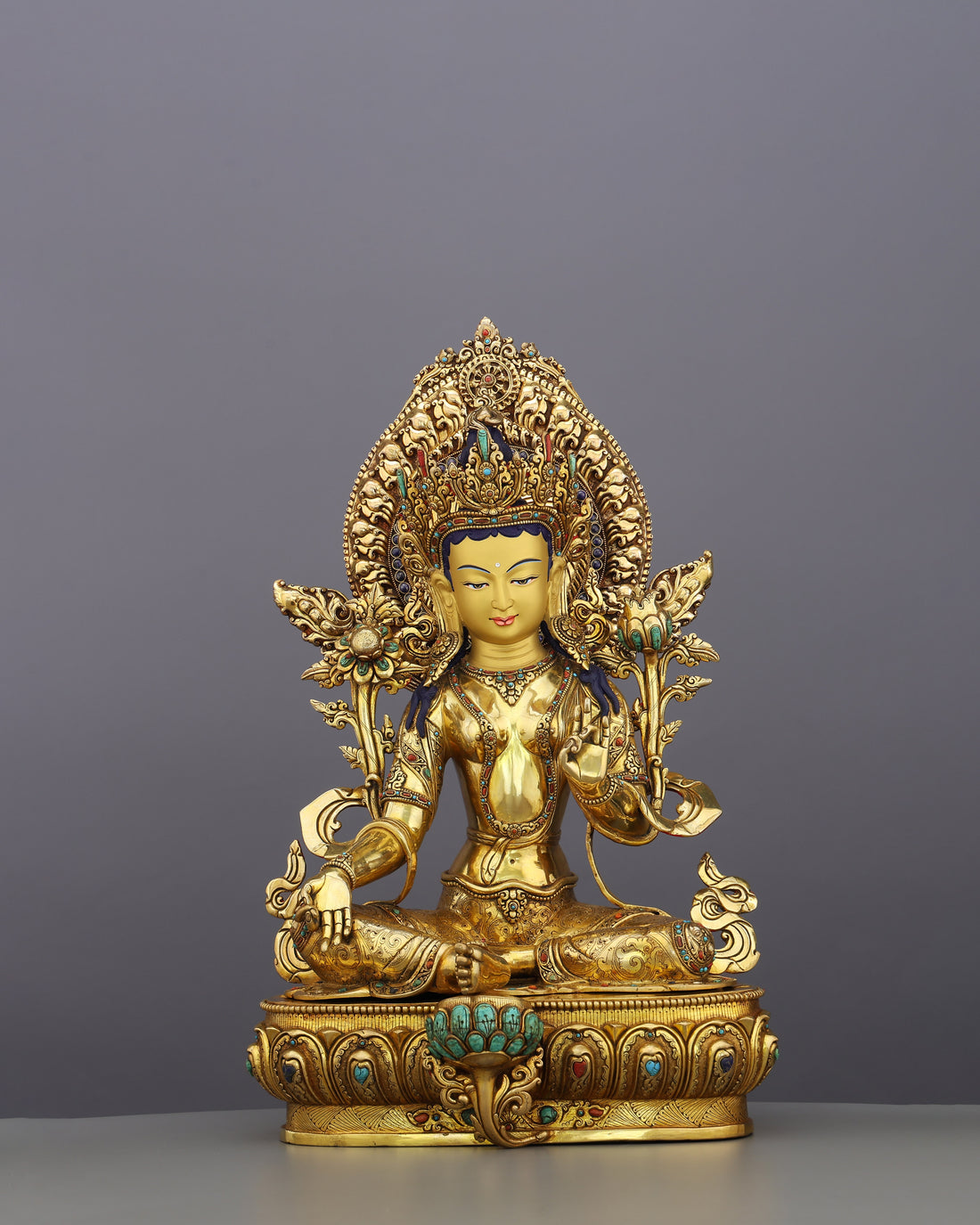 She Who Saves | Radiant Green Tara in 24K Gold - Handcrafted Buddhist Statue