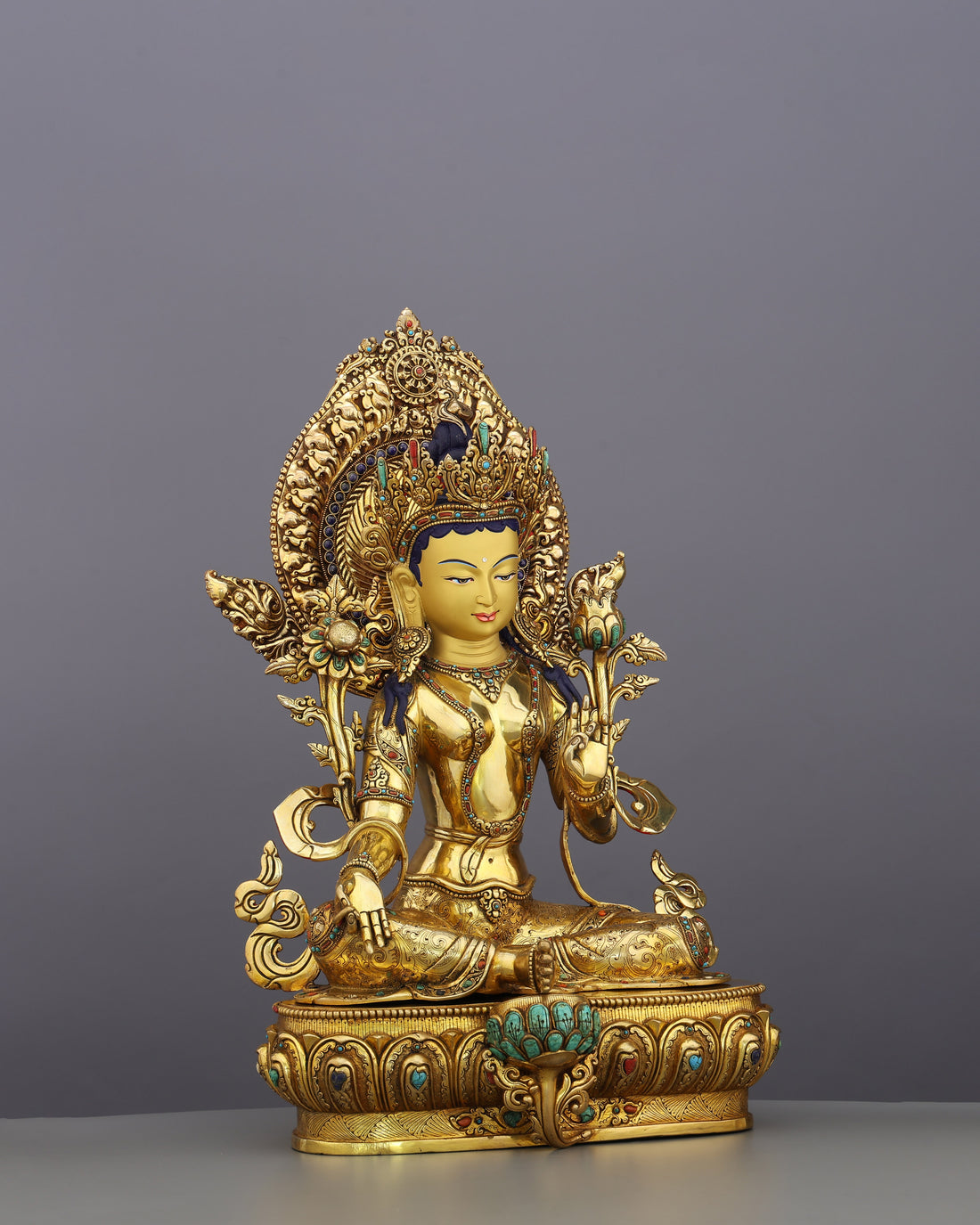 She Who Saves | Radiant Green Tara in 24K Gold - Handcrafted Buddhist Statue - Authentic Sacred Art