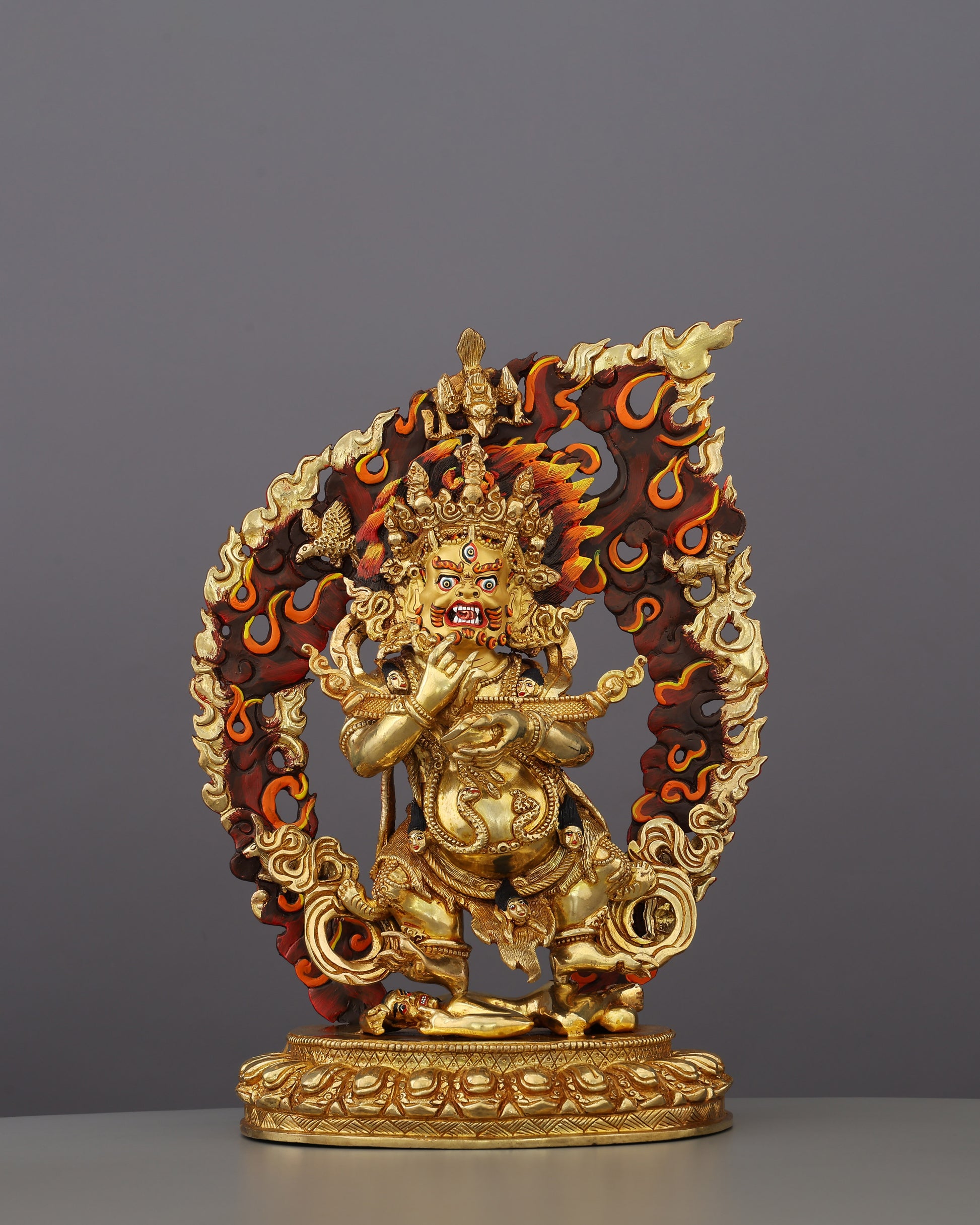 Guardian in Gold | Sakya Mahakala Statue That Turns Fear Into Fierce Protection - Authentic Handcrafted Statue