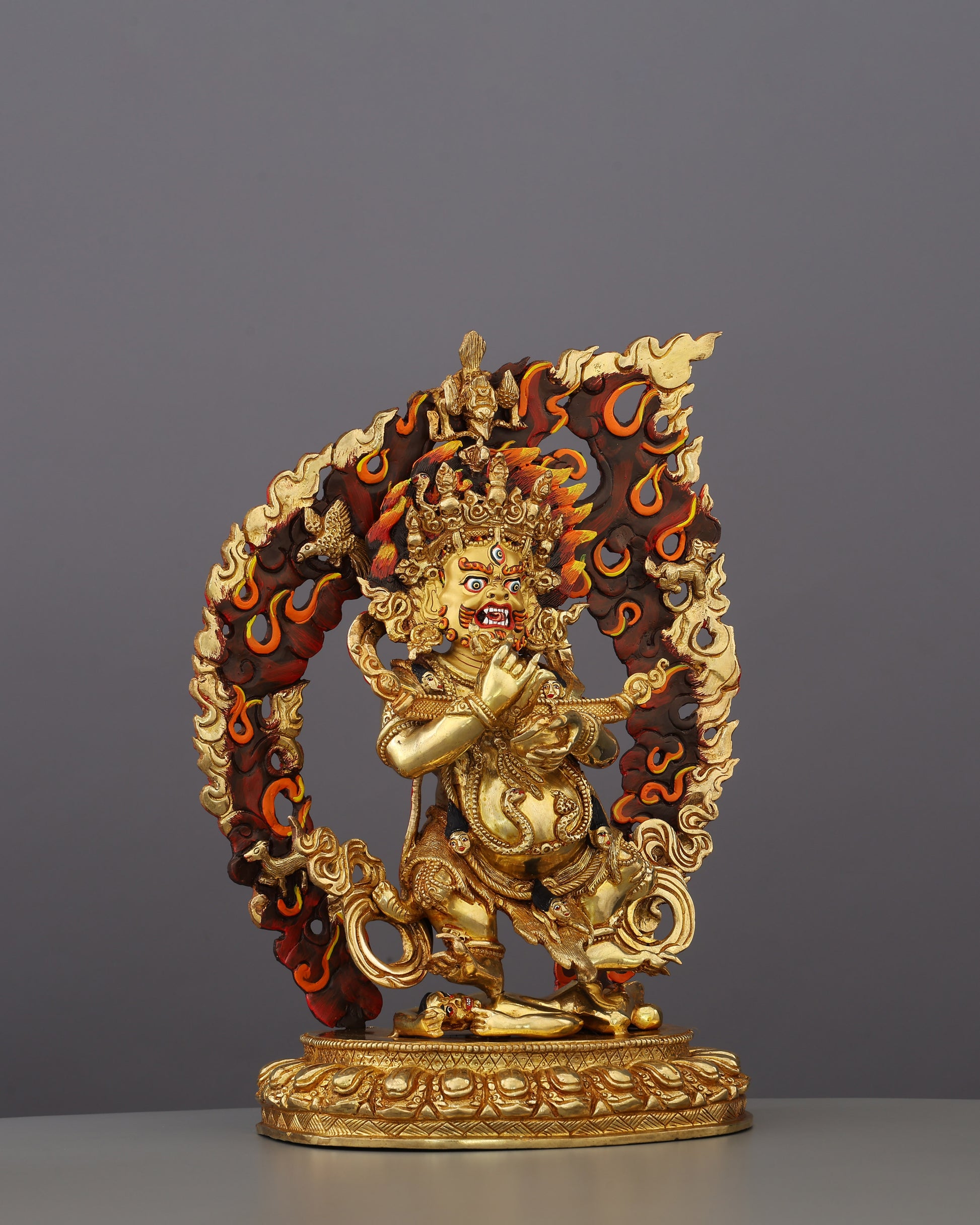 Guardian in Gold | Sakya Mahakala Statue That Turns Fear Into Fierce Protection - Authentic Handcrafted Statue