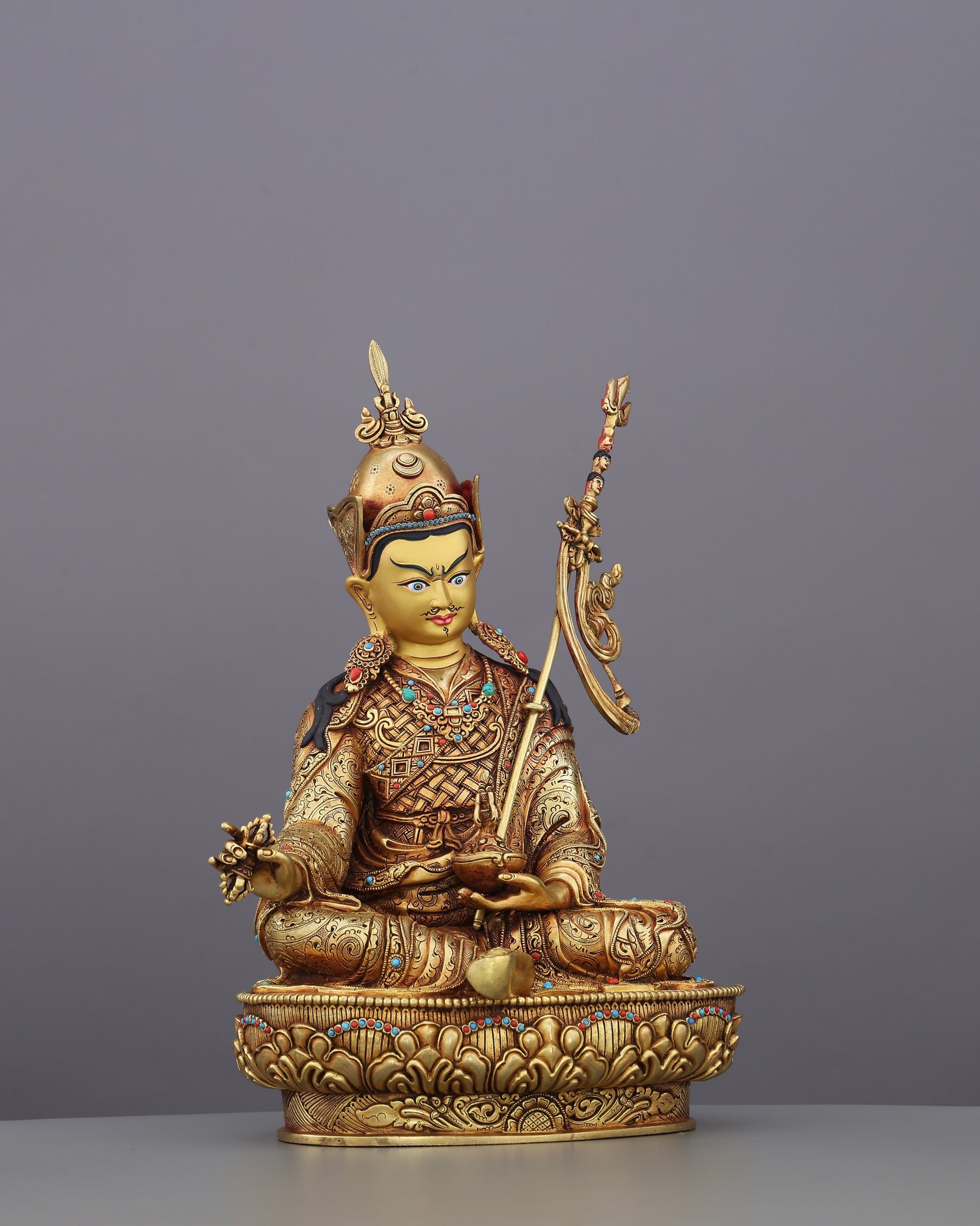 The Lotus-Born Master | Guru Rinpoche Statue in 24K Gold - Authentic Handcrafted Statue