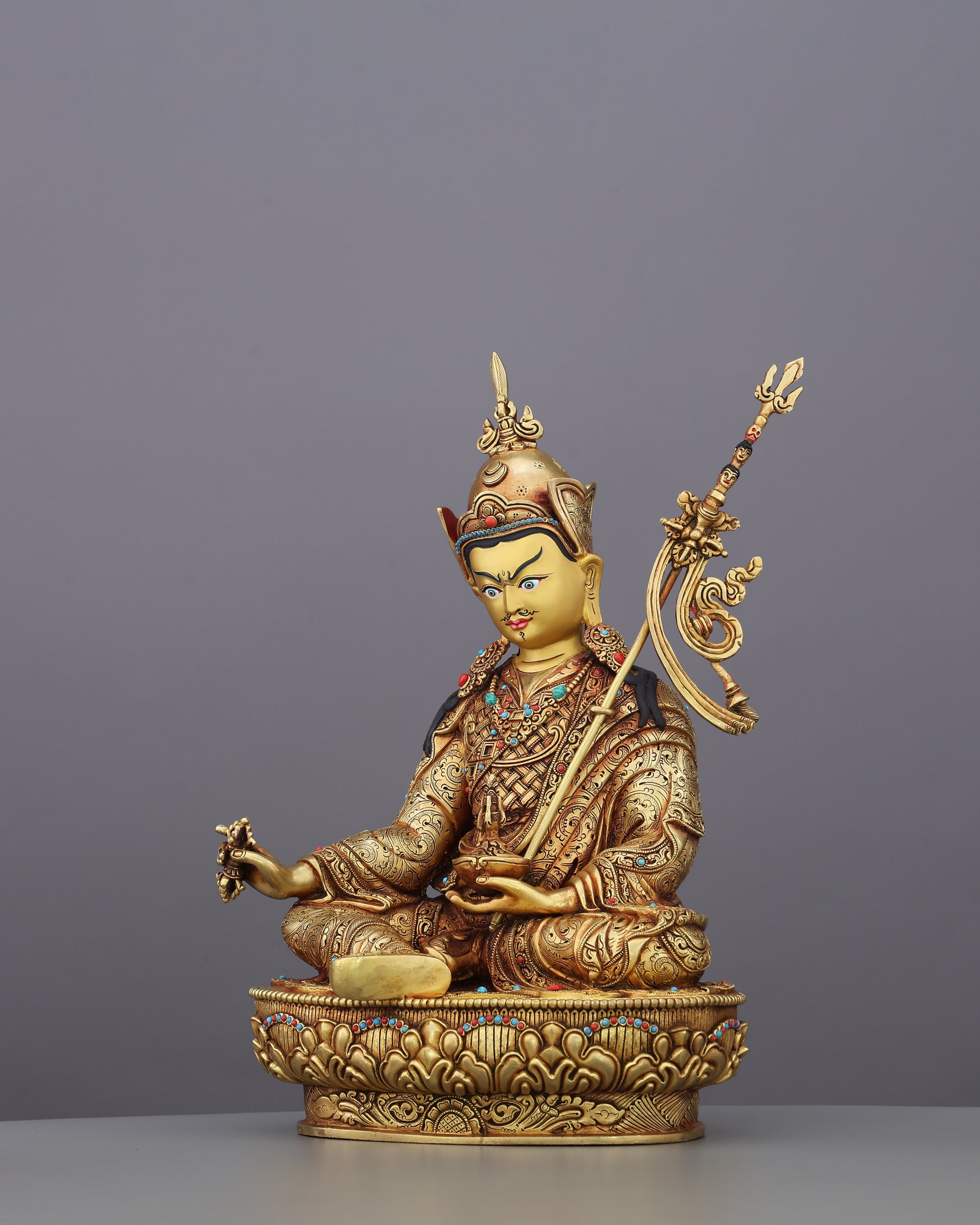 The Lotus-Born Master | Guru Rinpoche Statue in 24K Gold - Authentic Handcrafted Statue