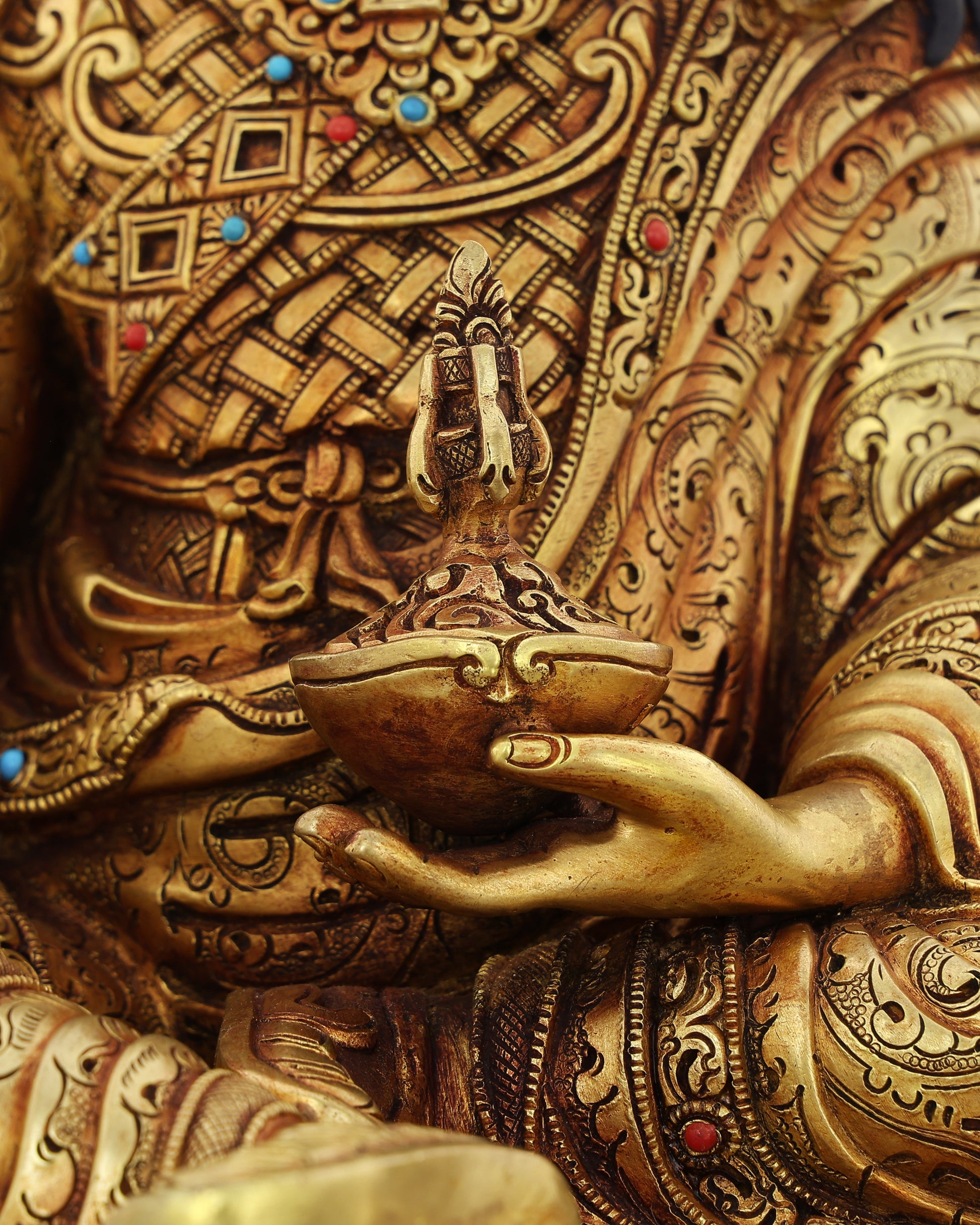 The Lotus-Born Master | Guru Rinpoche Statue in 24K Gold - Authentic Handcrafted Statue