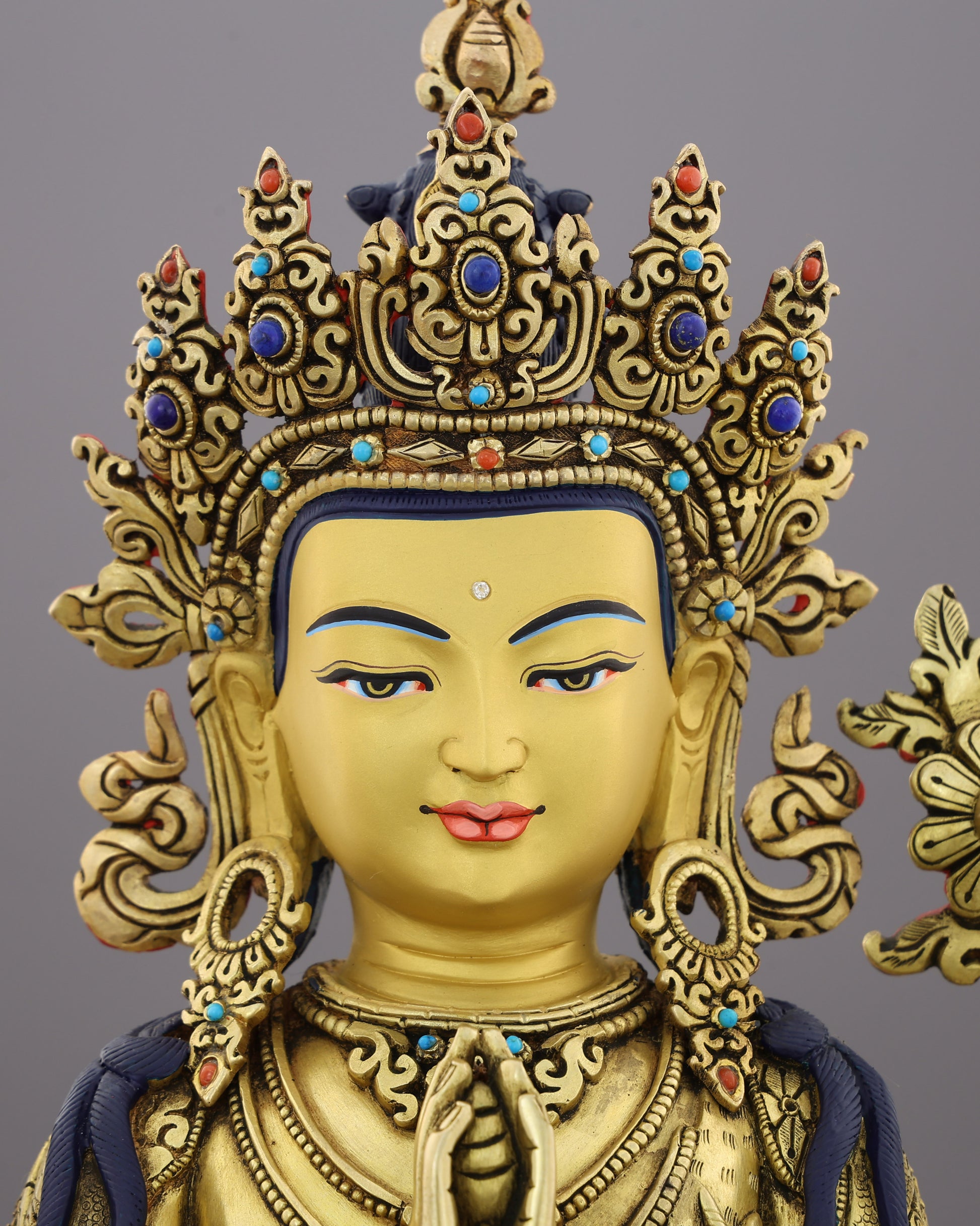 Compassion Embodied | The Four-Armed Chengresi in 24K Gold - Authentic Handcrafted Statue