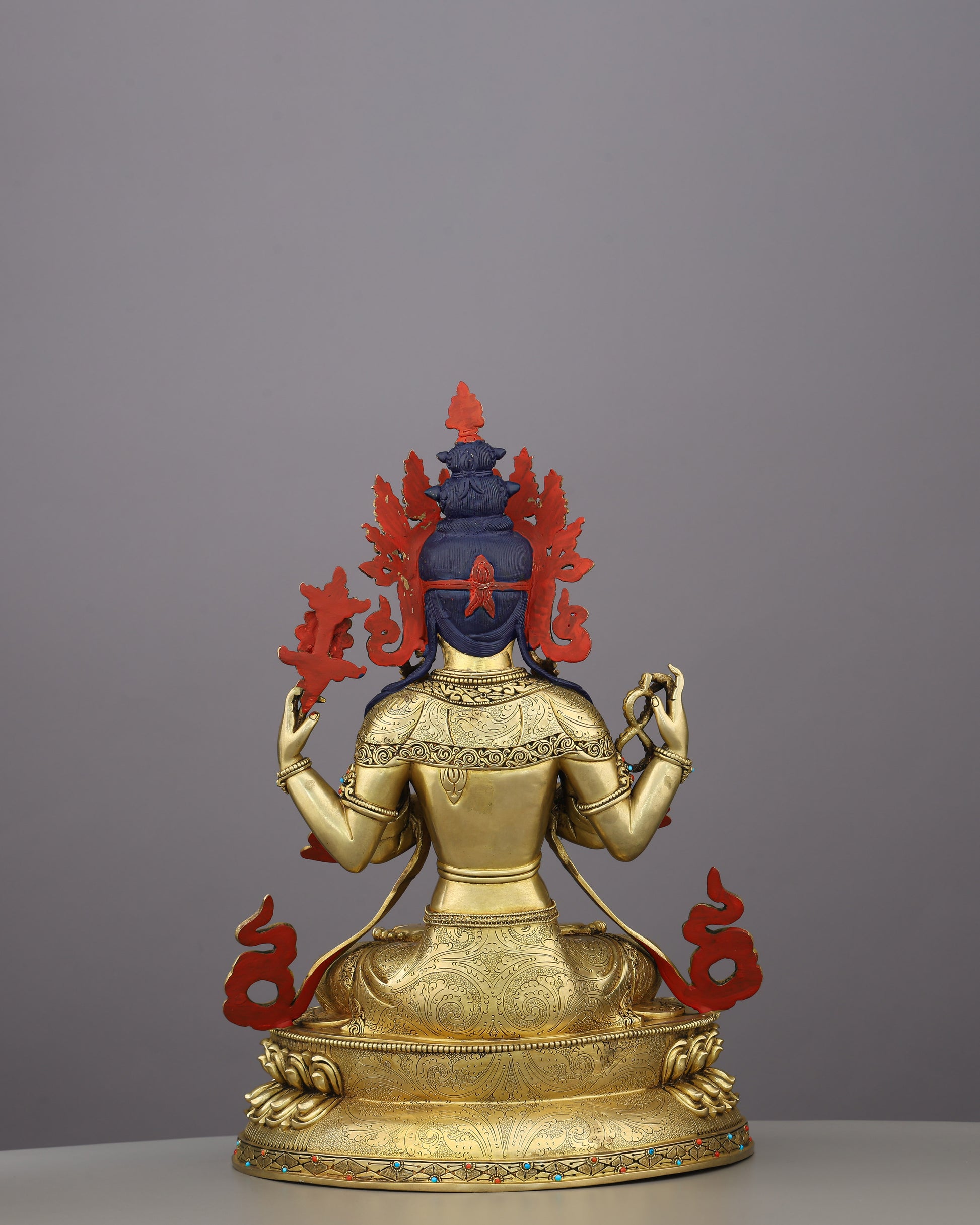Compassion Embodied | The Four-Armed Chengresi in 24K Gold - Authentic Handcrafted Statue