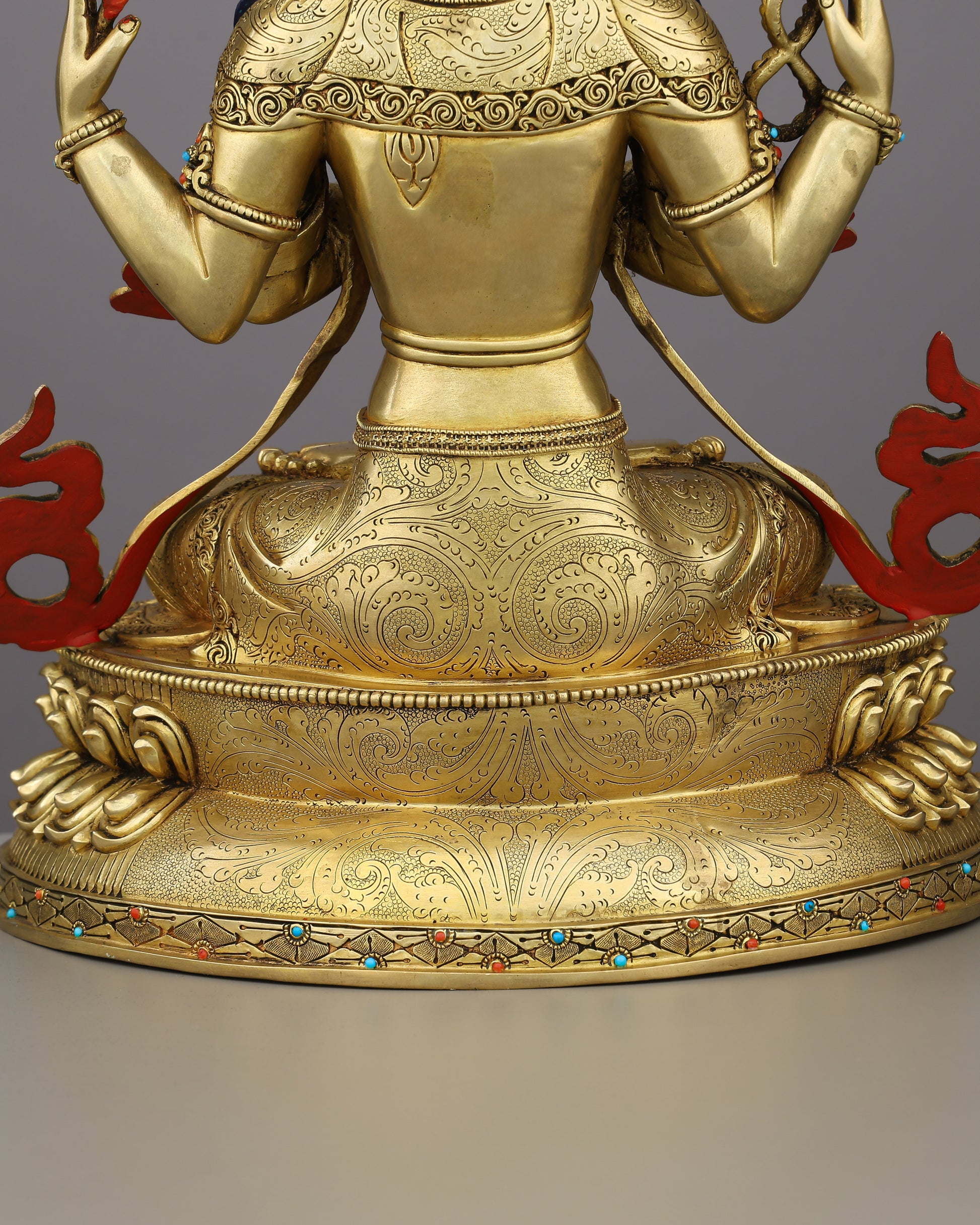 Compassion Embodied | The Four-Armed Chengresi in 24K Gold - Authentic Handcrafted Statue