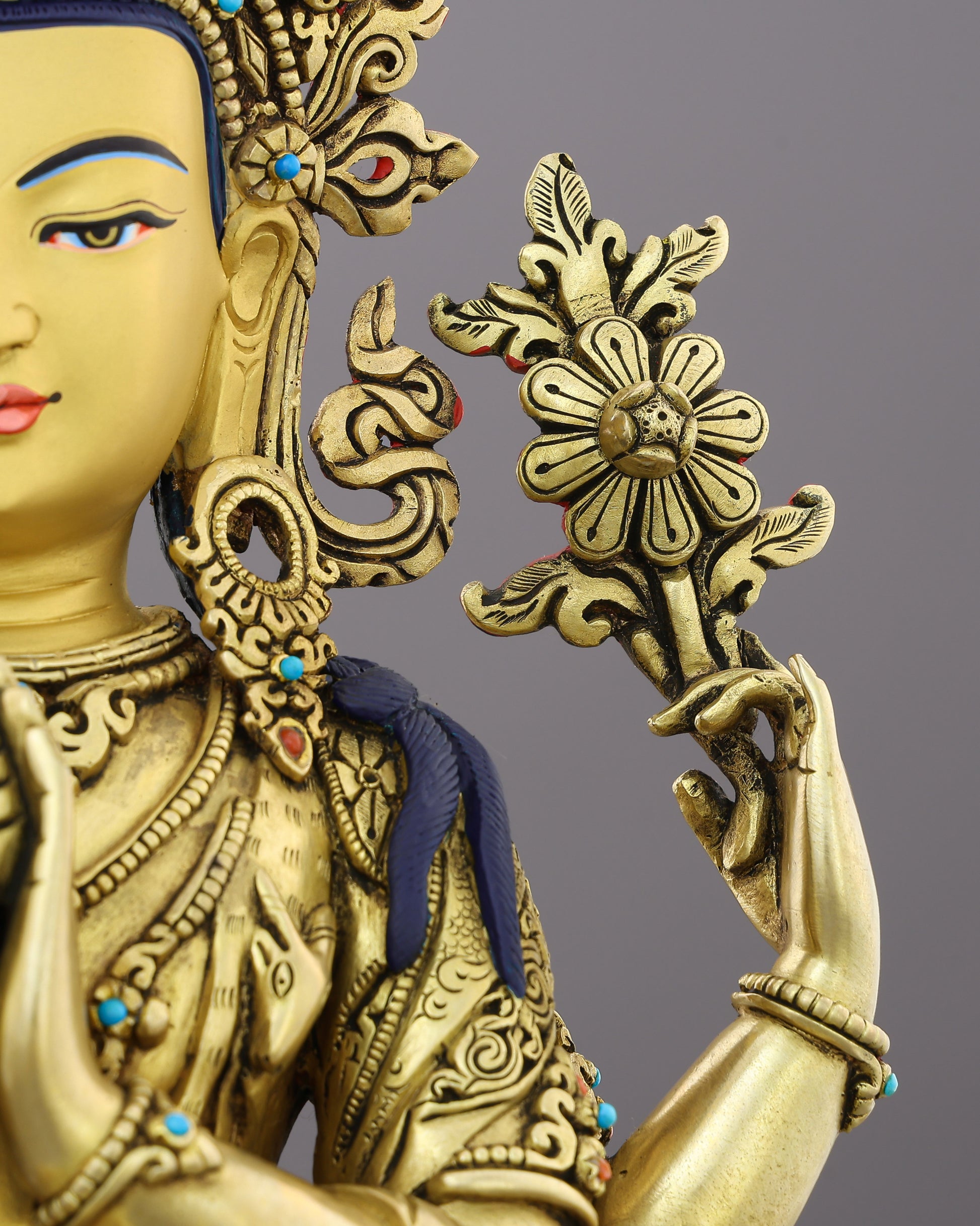 Compassion Embodied | The Four-Armed Chengresi in 24K Gold - Authentic Handcrafted Statue