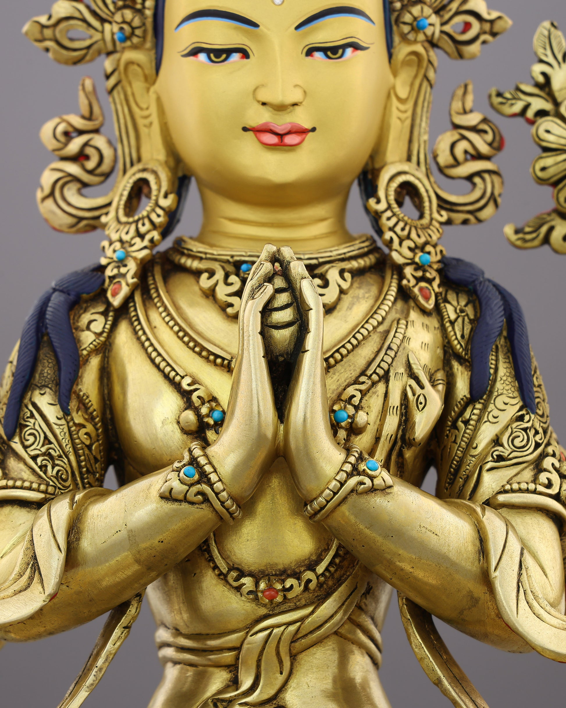 Compassion Embodied | The Four-Armed Chengresi in 24K Gold - Authentic Handcrafted Statue
