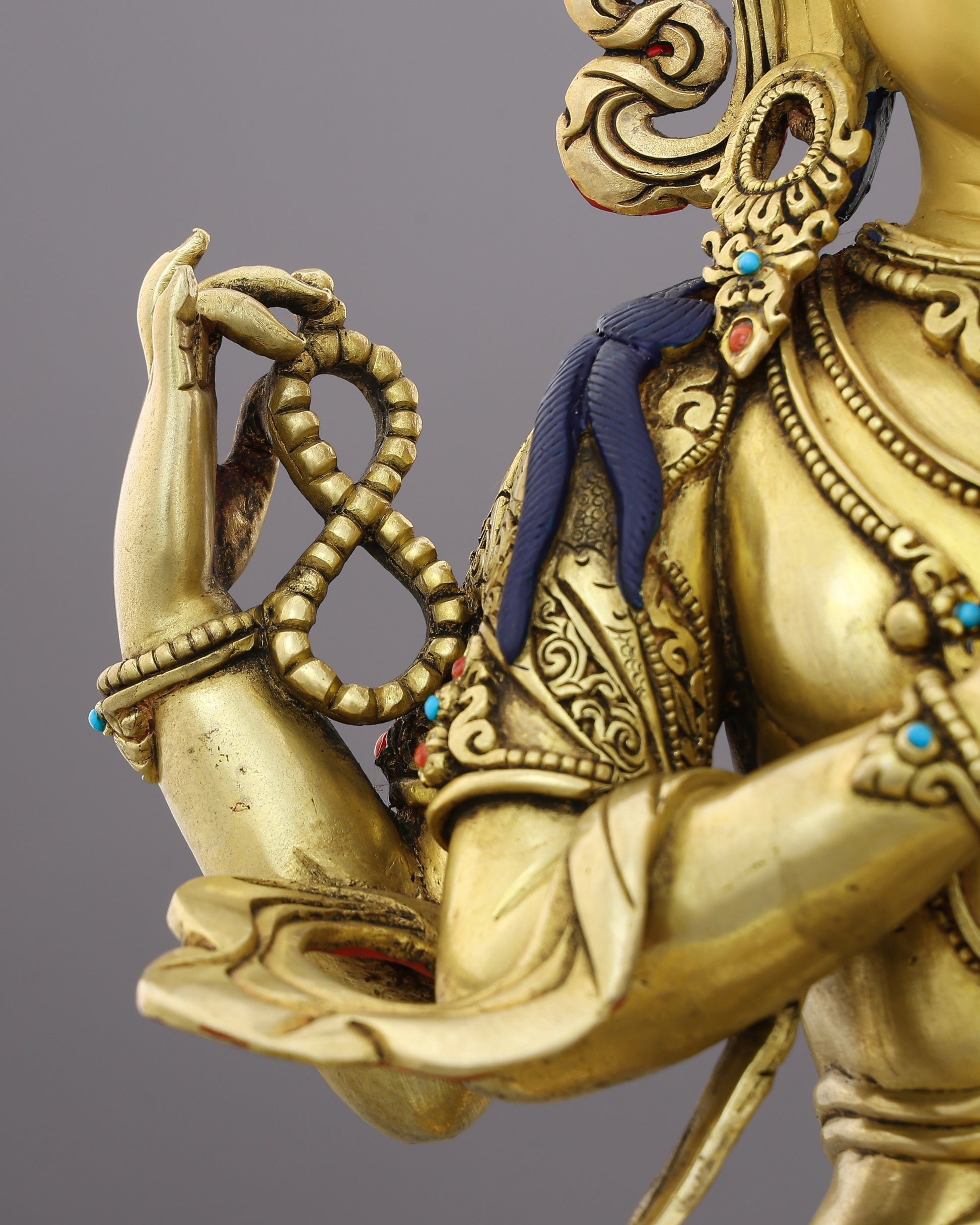 Compassion Embodied | The Four-Armed Chengresi in 24K Gold - Authentic Handcrafted Statue