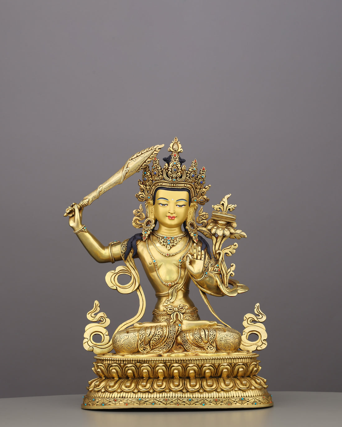 Slash Through Ignorance | The Golden Manjushri Who Wields Wisdom Like a Blade - Handcrafted Buddhist Statue