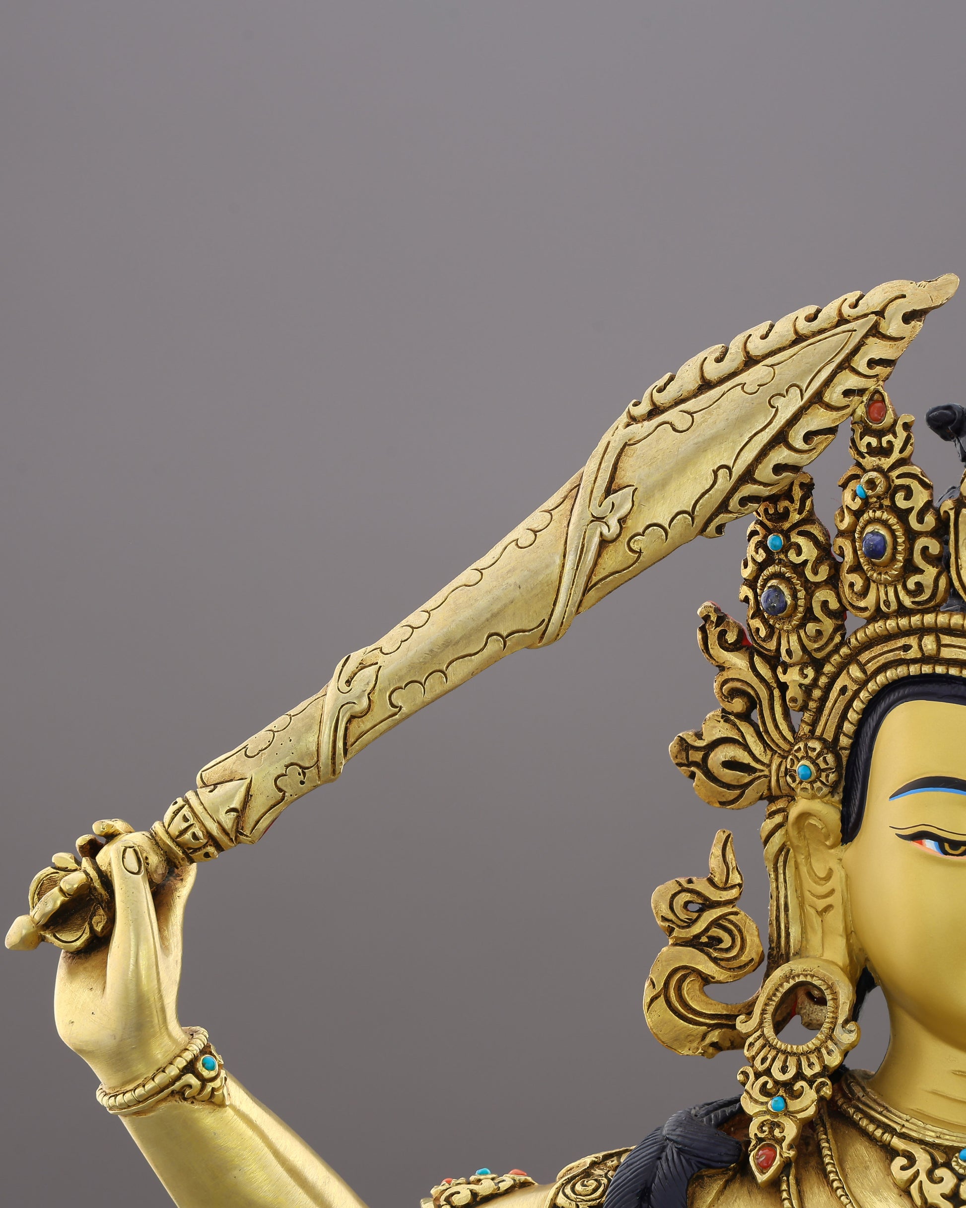 Slash Through Ignorance | The Golden Manjushri Who Wields Wisdom Like a Blade - Authentic Handcrafted Statue