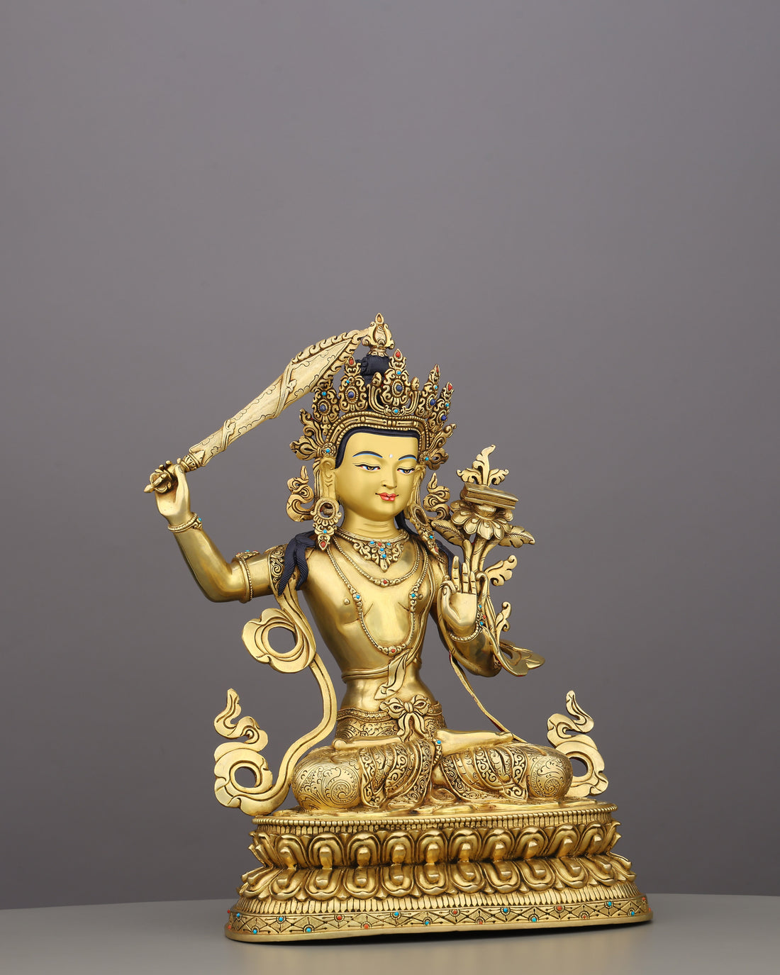 Slash Through Ignorance | The Golden Manjushri Who Wields Wisdom Like a Blade - Handcrafted Buddhist Statue - Authentic Sacred Art