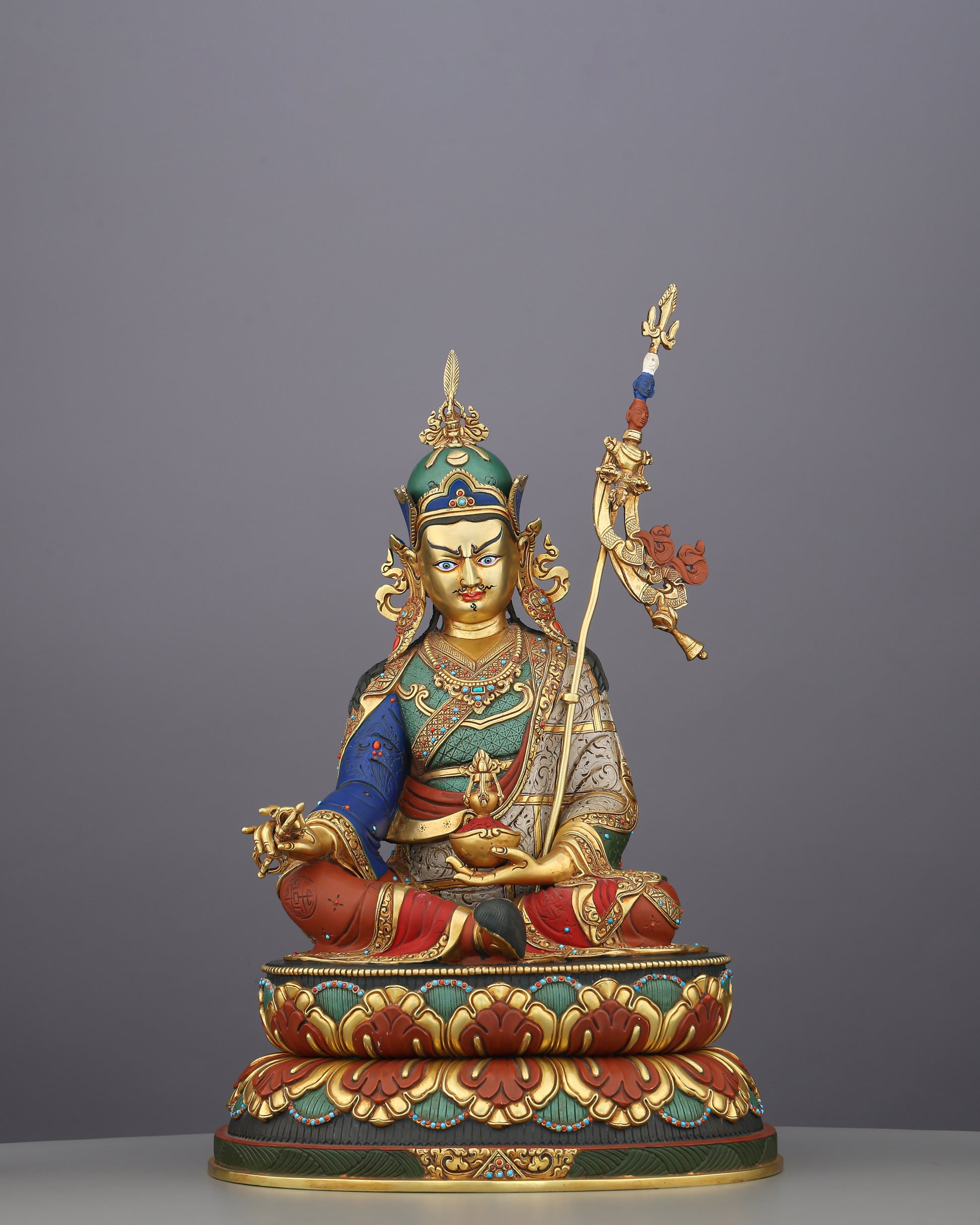 The Lotus-Born Master Who Tamed the World | Guru Rinpoche in Blazing Color and Gold - Authentic Handcrafted Statue