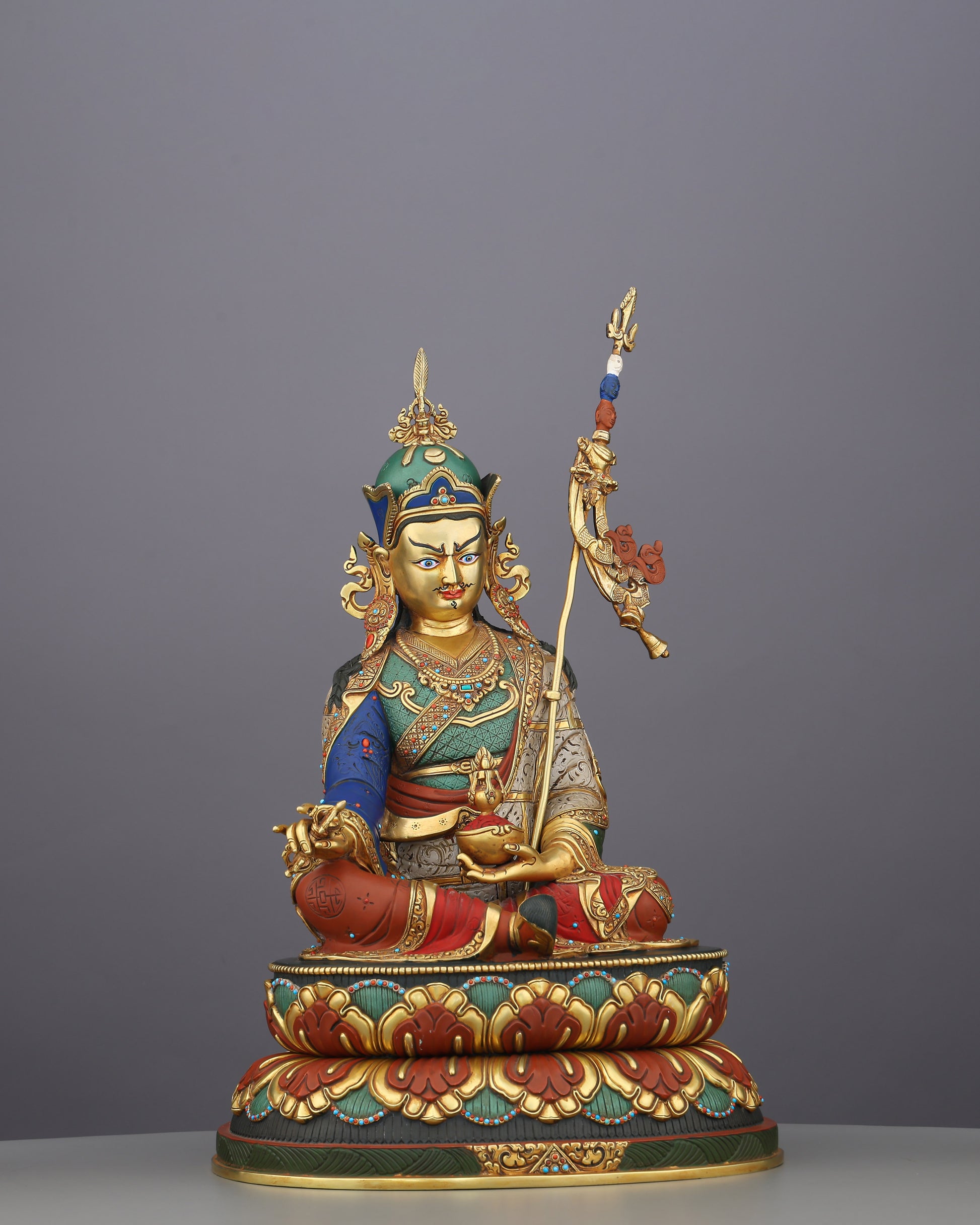 The Lotus-Born Master Who Tamed the World | Guru Rinpoche in Blazing Color and Gold - Authentic Handcrafted Statue