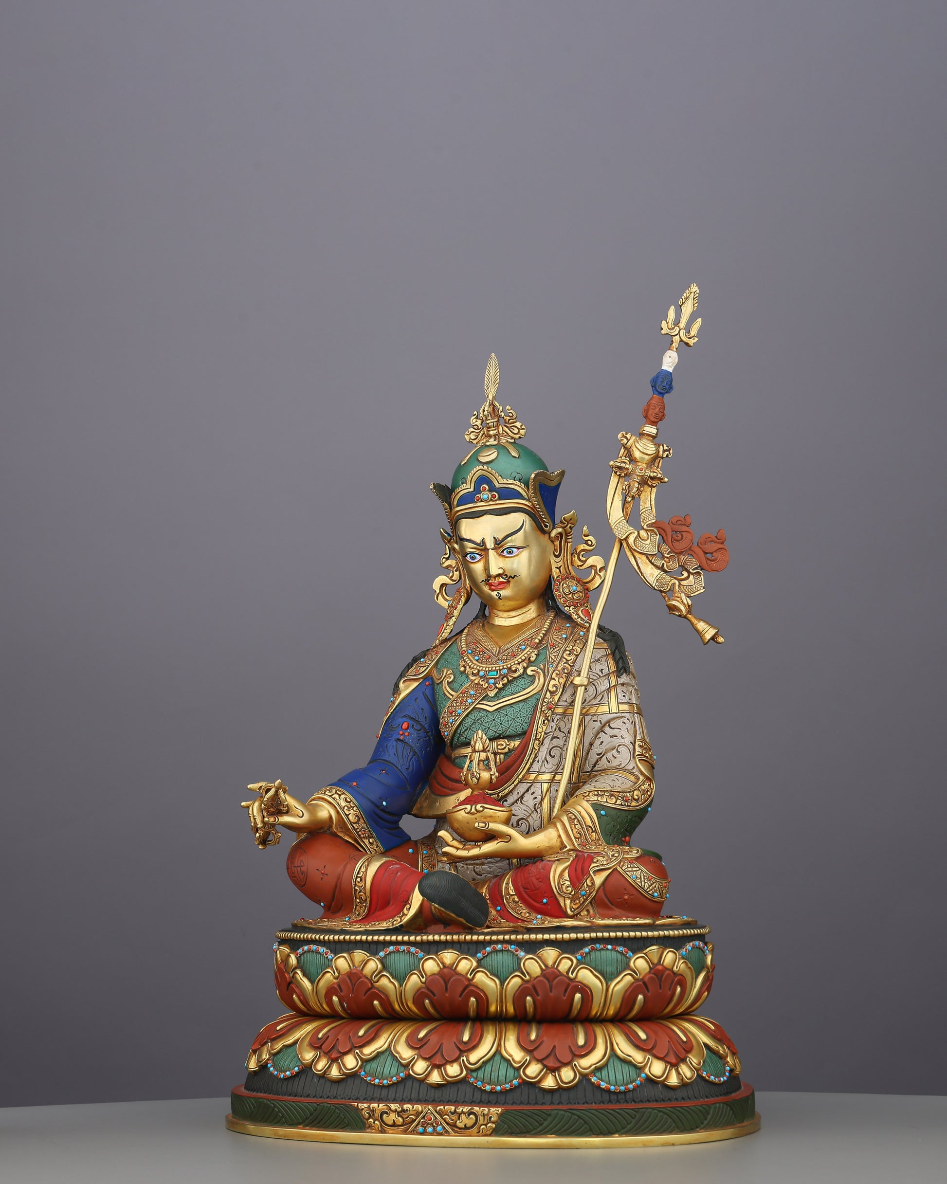 The Lotus-Born Master Who Tamed the World | Guru Rinpoche in Blazing Color and Gold - Authentic Handcrafted Statue