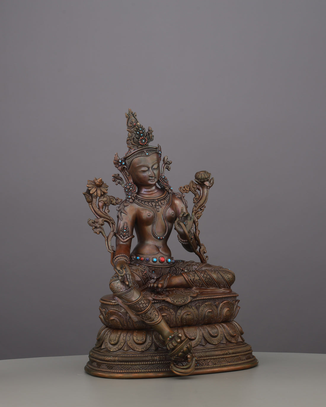 Oxidized Green Tara Statue | Handcrafted in Nepal - Handcrafted Buddhist Statue - Authentic Sacred Art