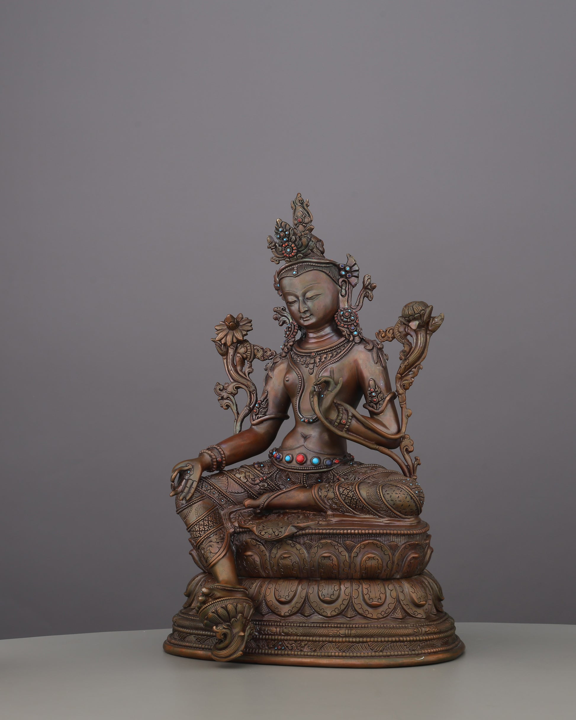 Oxidized Green Tara Statue | Handcrafted in Nepal - Authentic Handcrafted Statue