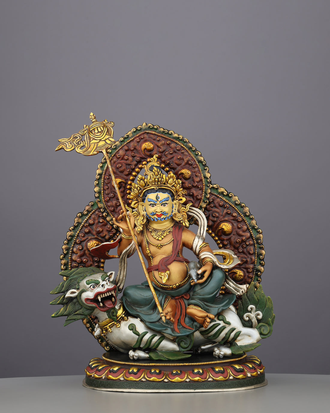 Lion Dzambhala Statue | The Roaring God of Wealth Who Conquers Poverty, Handcrafted in Nepal - Handcrafted Buddhist Statue