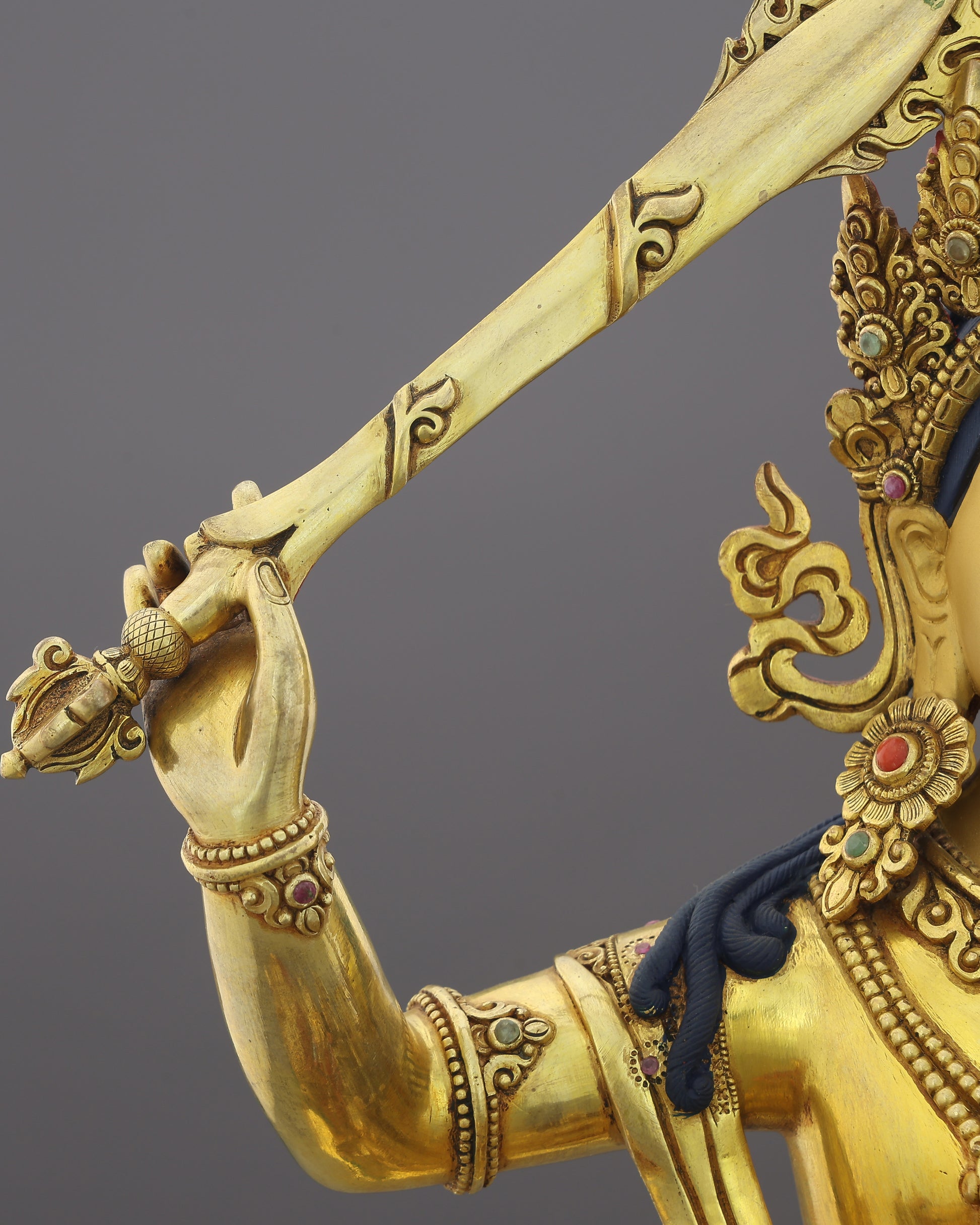 Simhanada Manjushri | The Lion-Roaring Bodhisattva of Wisdom Enthroned in Gold - Authentic Handcrafted Statue