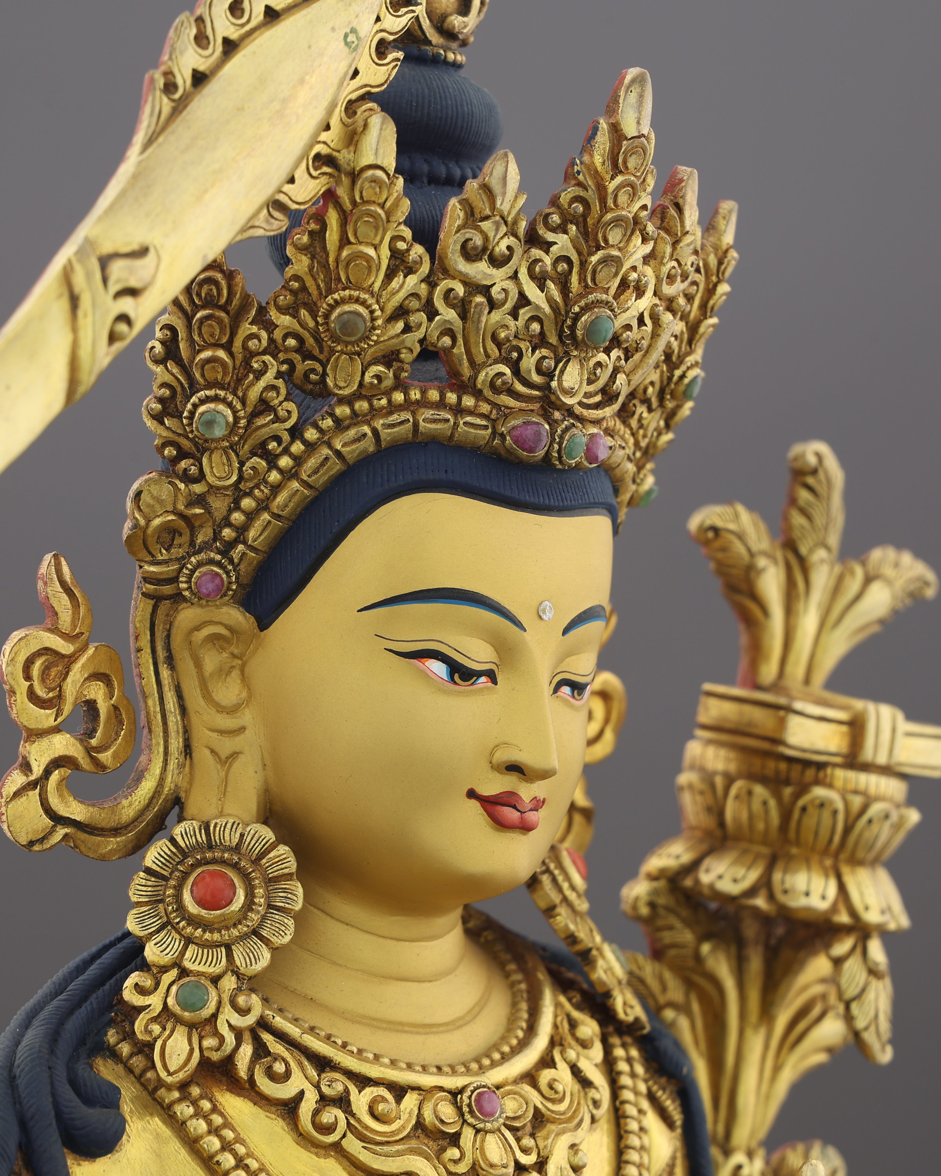 Simhanada Manjushri | The Lion-Roaring Bodhisattva of Wisdom Enthroned in Gold