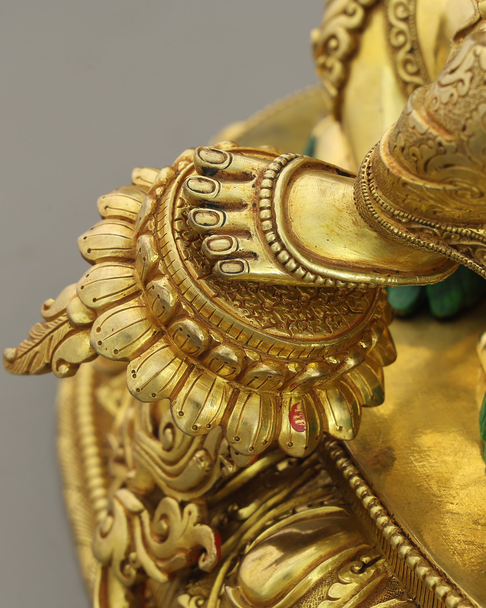 Simhanada Manjushri | The Lion-Roaring Bodhisattva of Wisdom Enthroned in Gold - Authentic Handcrafted Statue