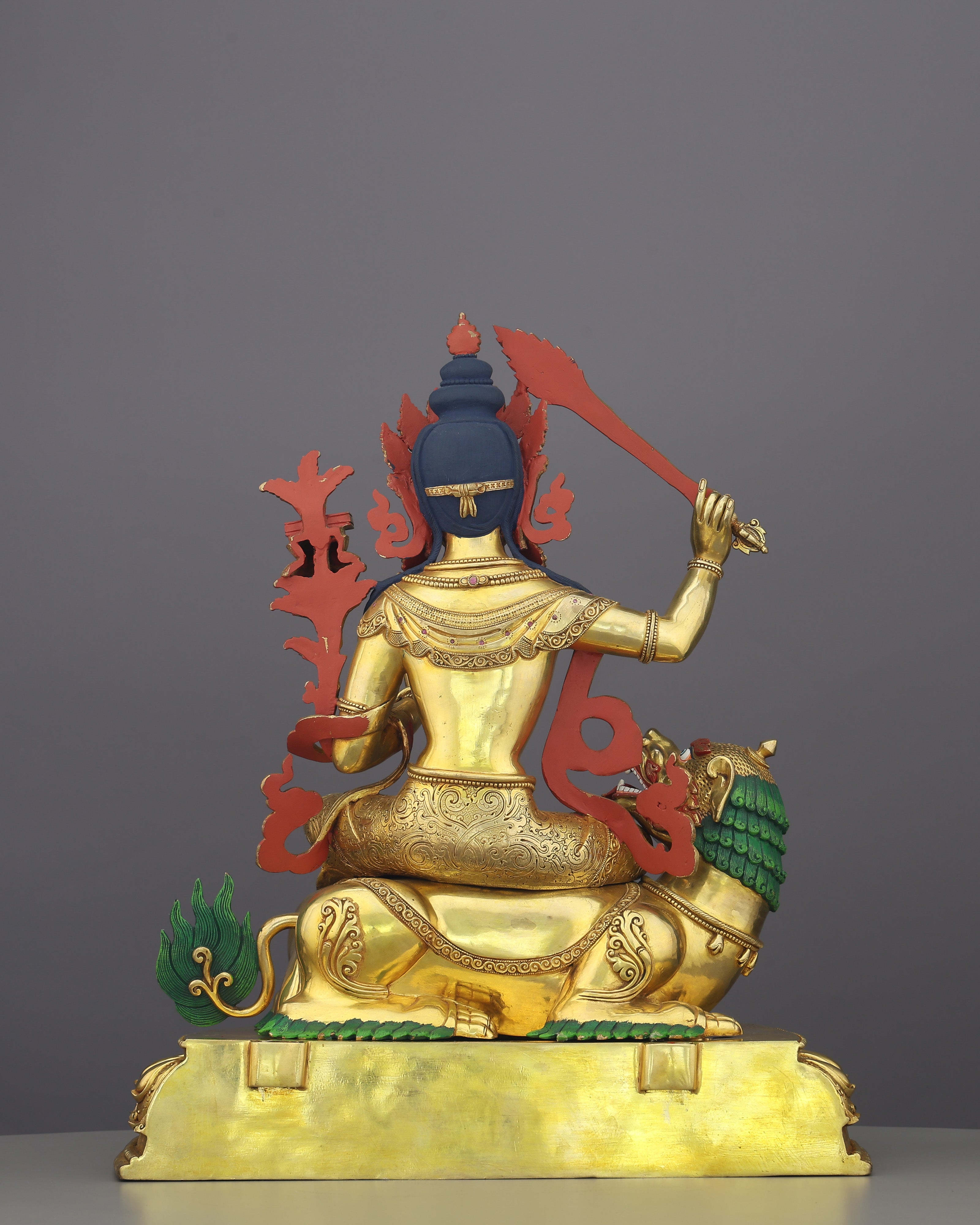 Simhanada Manjushri | The Lion-Roaring Bodhisattva of Wisdom Enthroned in Gold