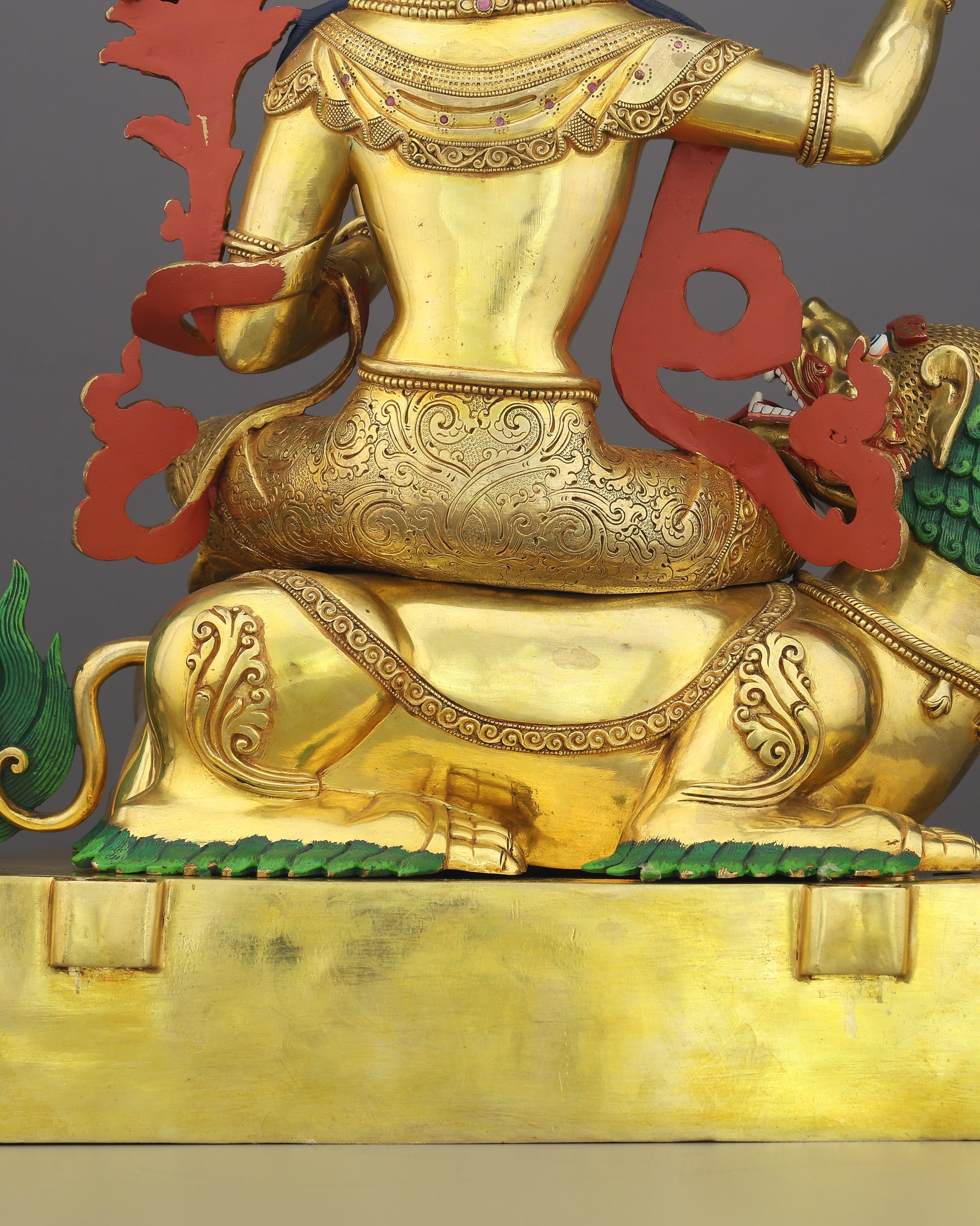 Simhanada Manjushri | The Lion-Roaring Bodhisattva of Wisdom Enthroned in Gold - Authentic Handcrafted Statue