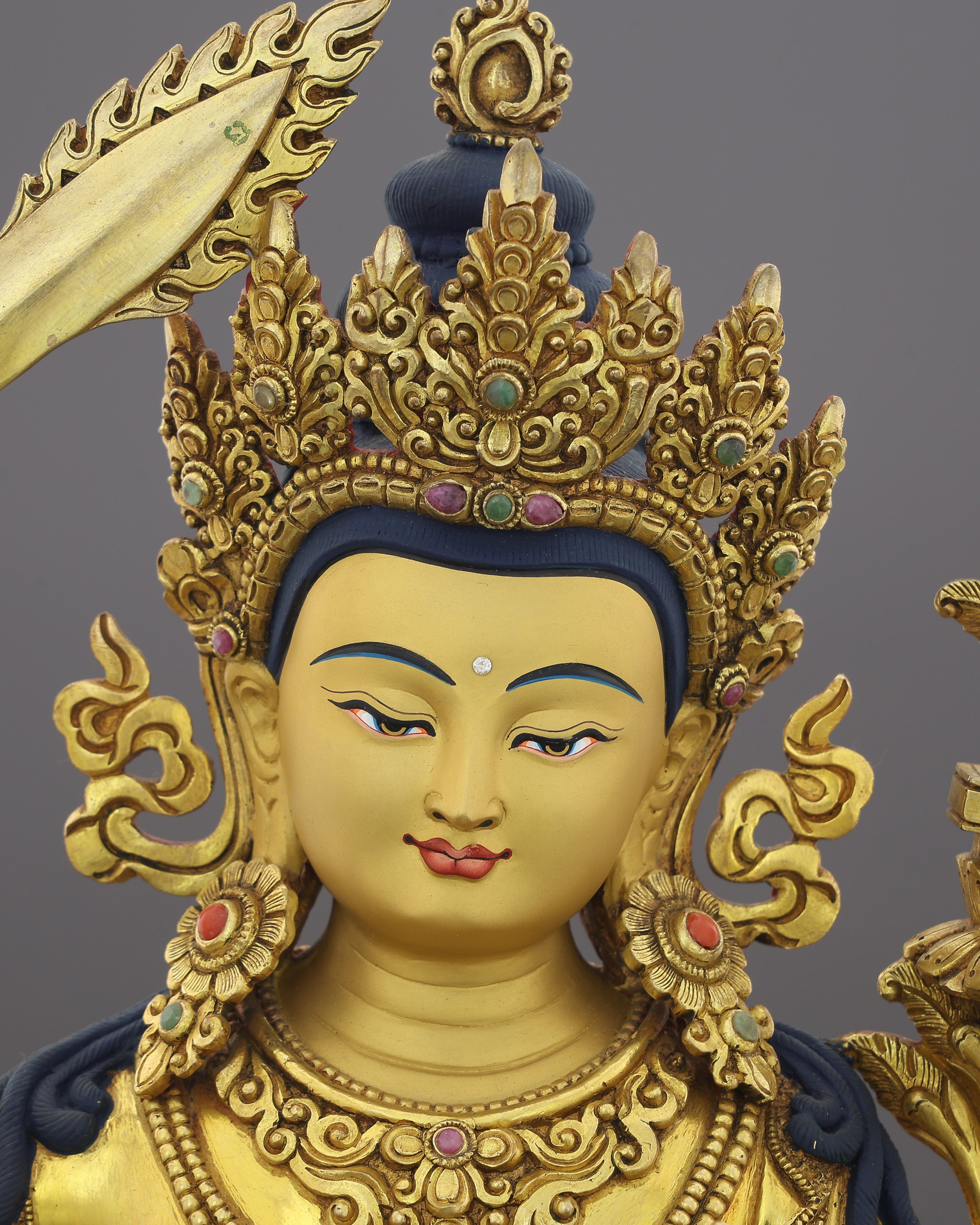 Simhanada Manjushri | The Lion-Roaring Bodhisattva of Wisdom Enthroned in Gold