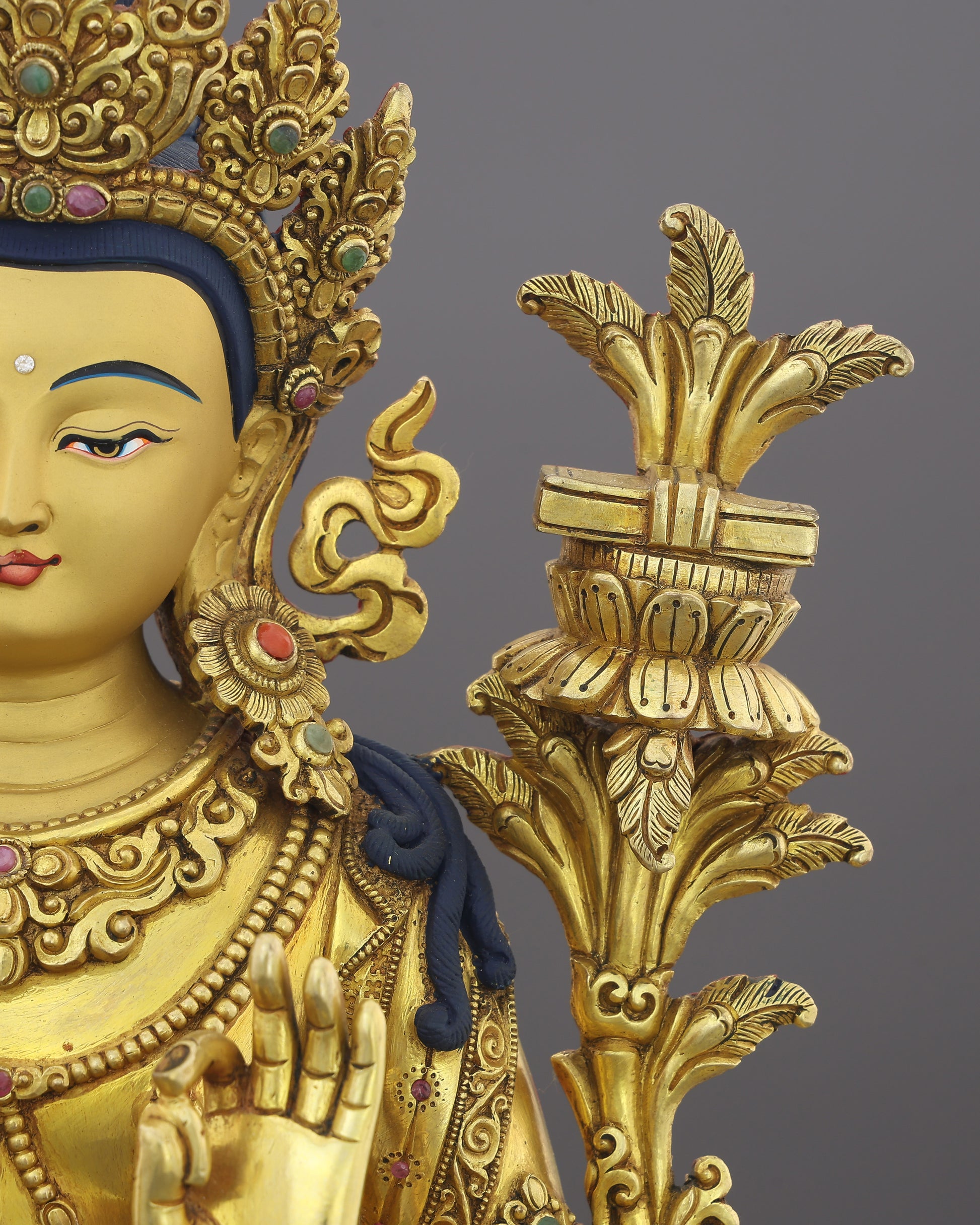 Simhanada Manjushri | The Lion-Roaring Bodhisattva of Wisdom Enthroned in Gold - Authentic Handcrafted Statue