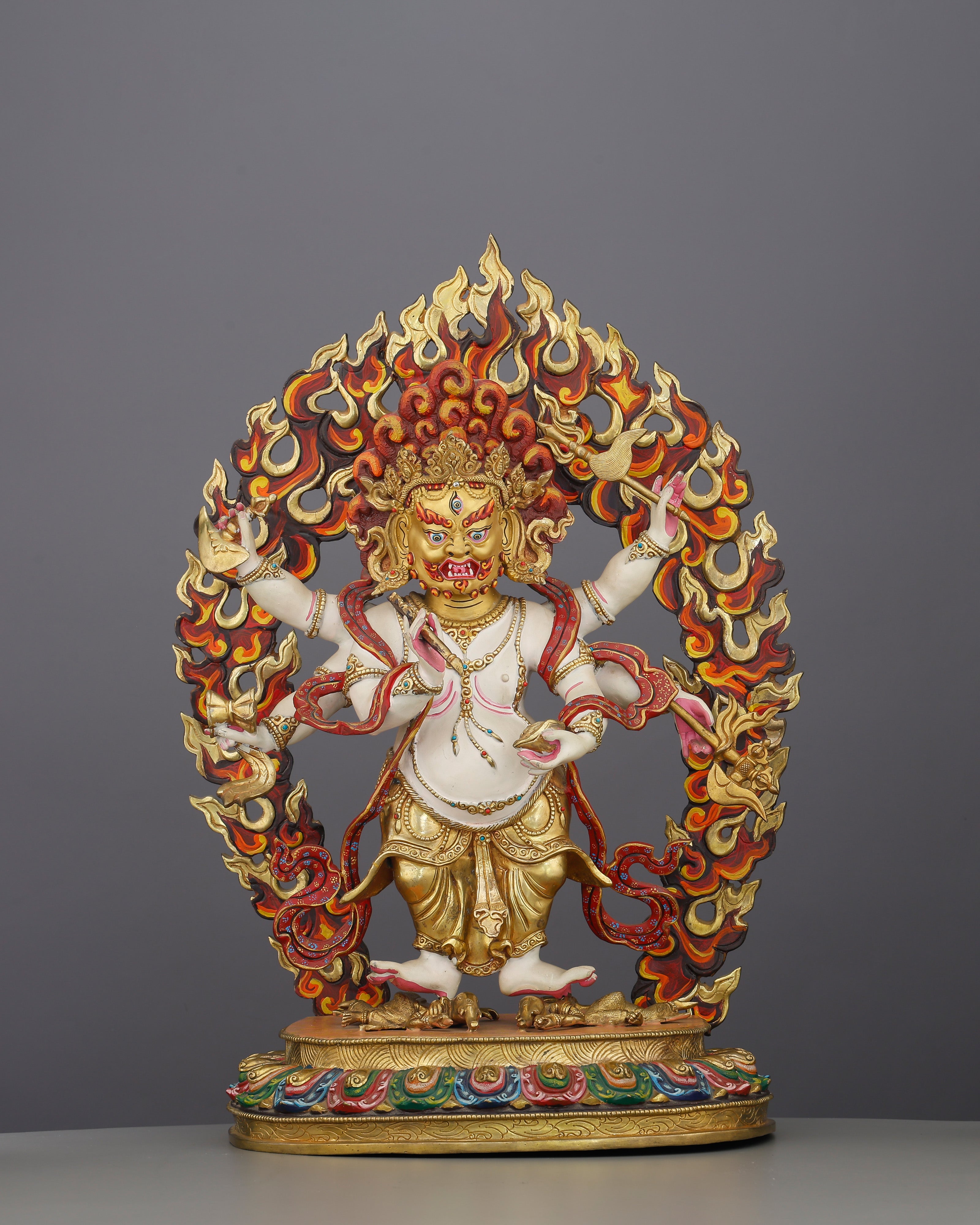 Wrathful and White | The Six-Armed Mahakala Statue That Guards Your Path with Fierce Compassion